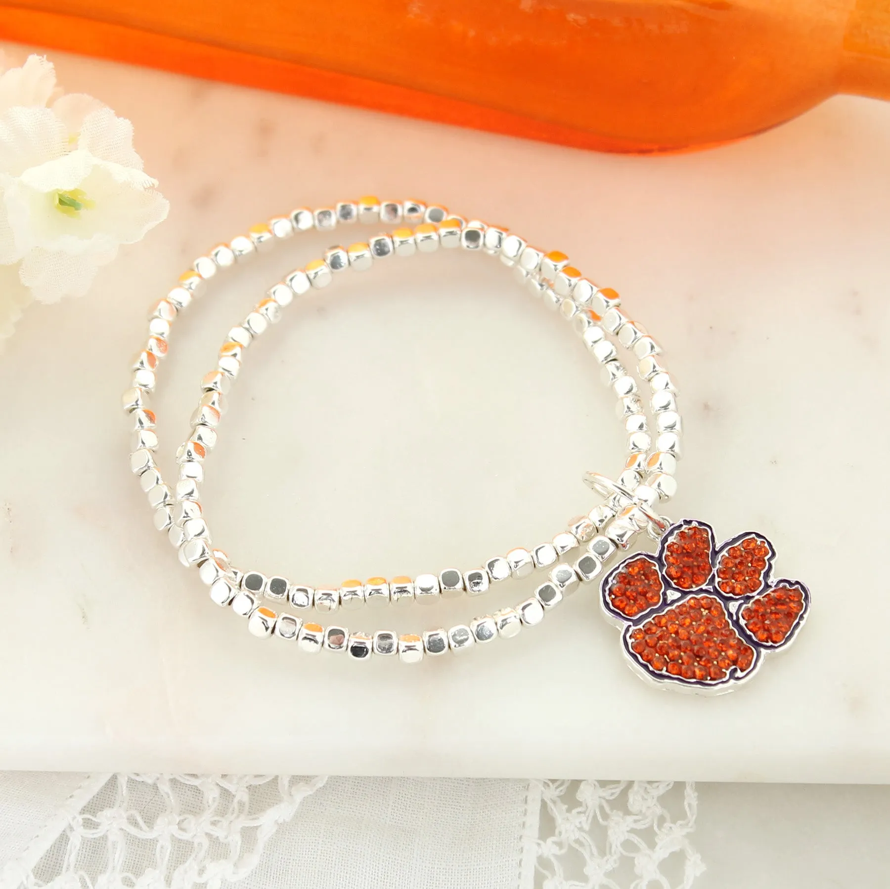 Clemson Crystal Logo Stretch Bracelet