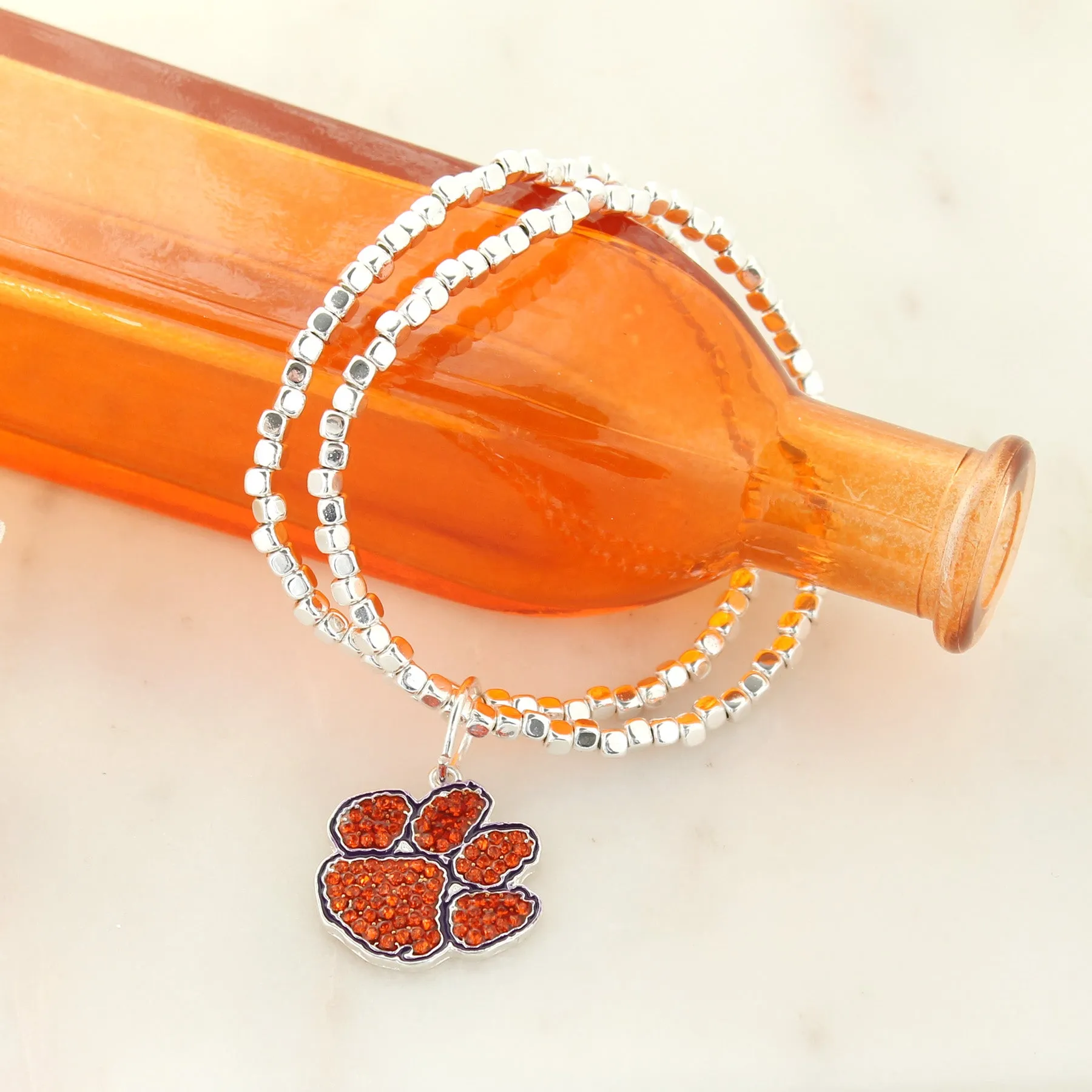 Clemson Crystal Logo Stretch Bracelet