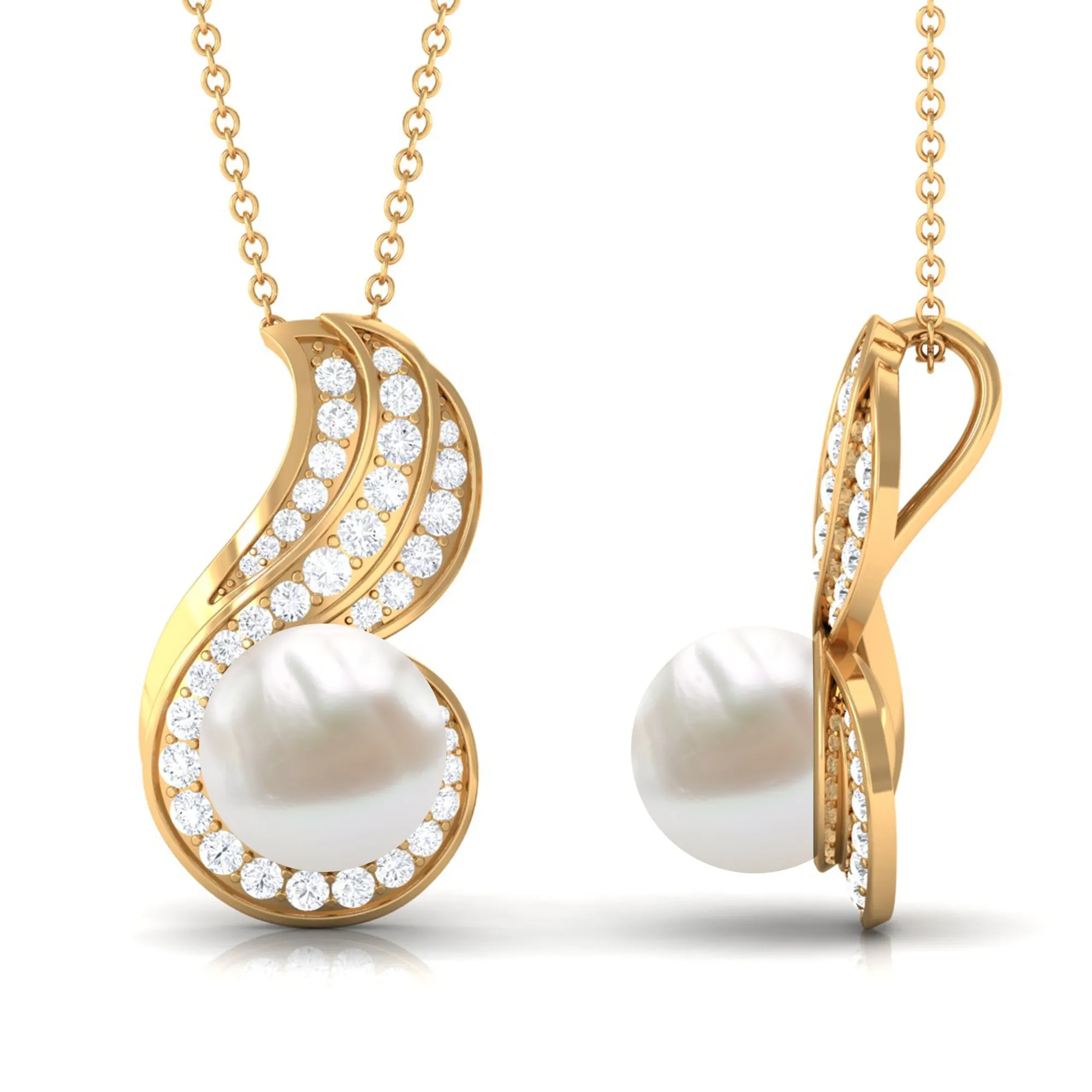 Contemporary Freshwater Pearl Pendant Necklace with Diamond