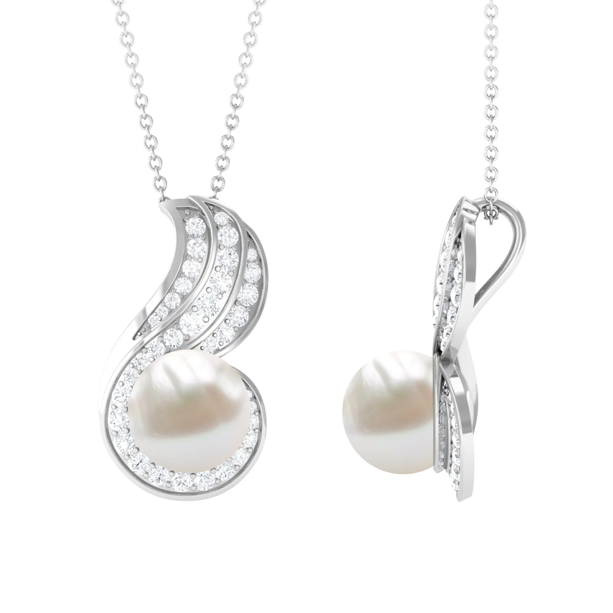 Contemporary Freshwater Pearl Pendant Necklace with Diamond