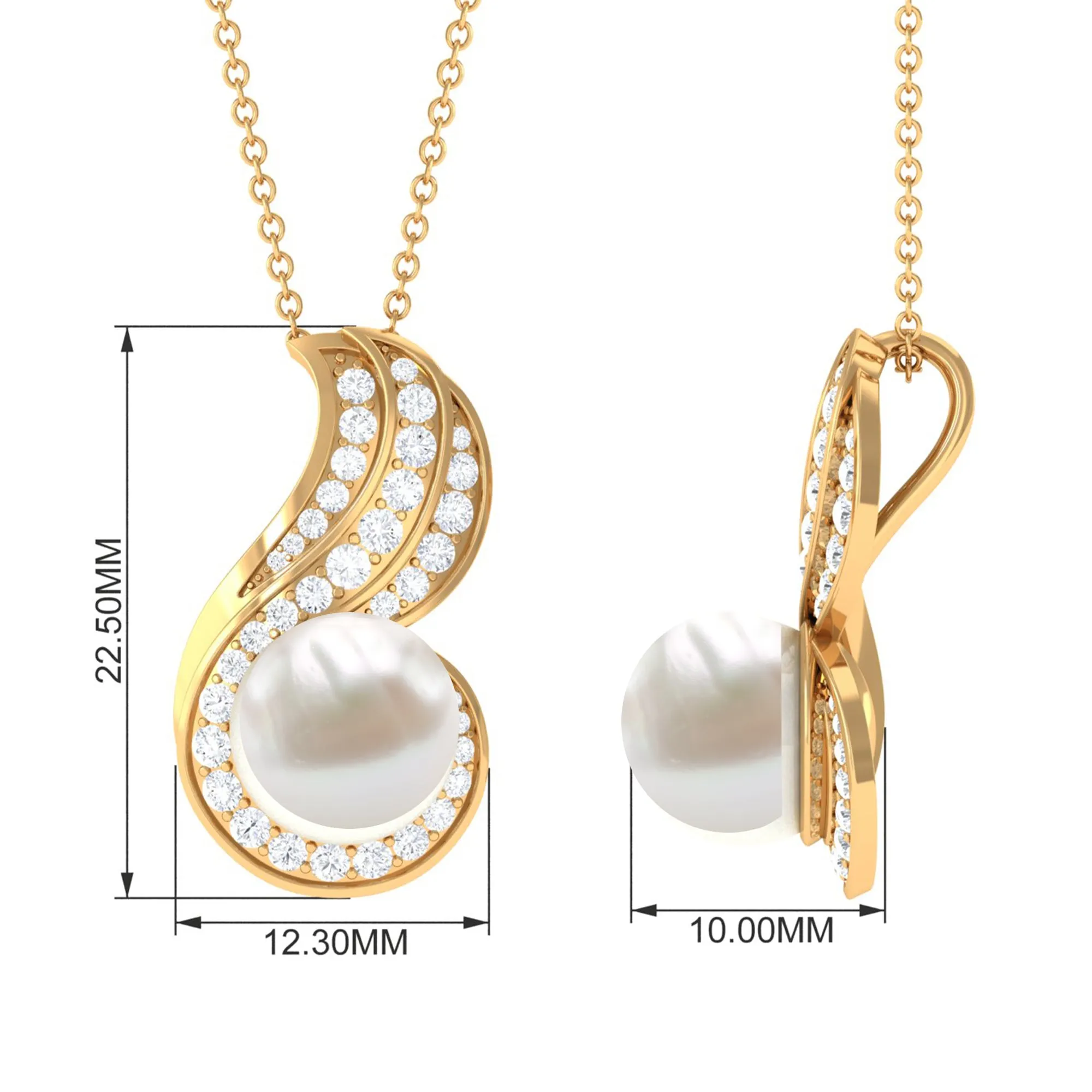 Contemporary Freshwater Pearl Pendant Necklace with Diamond