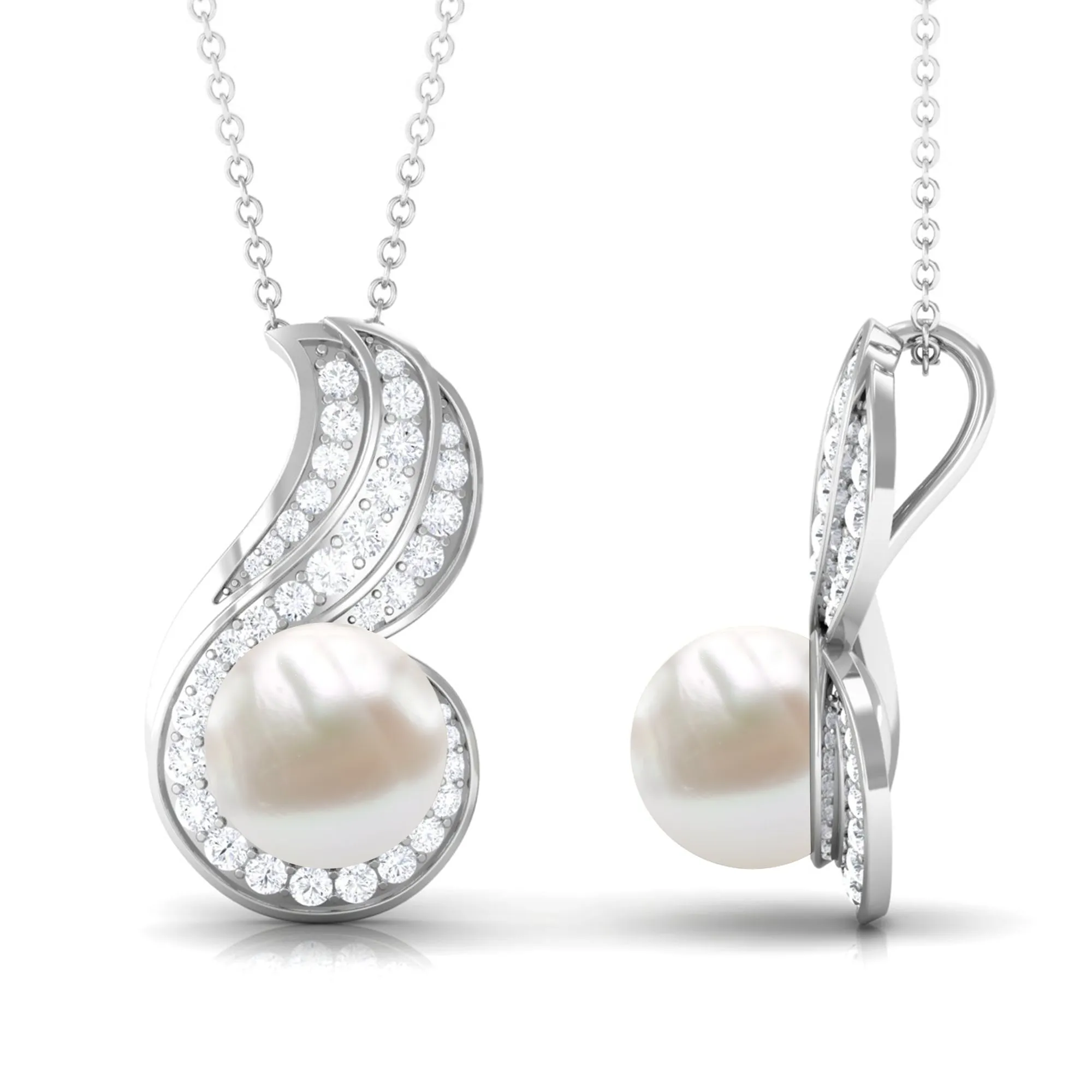 Contemporary Freshwater Pearl Pendant Necklace with Diamond