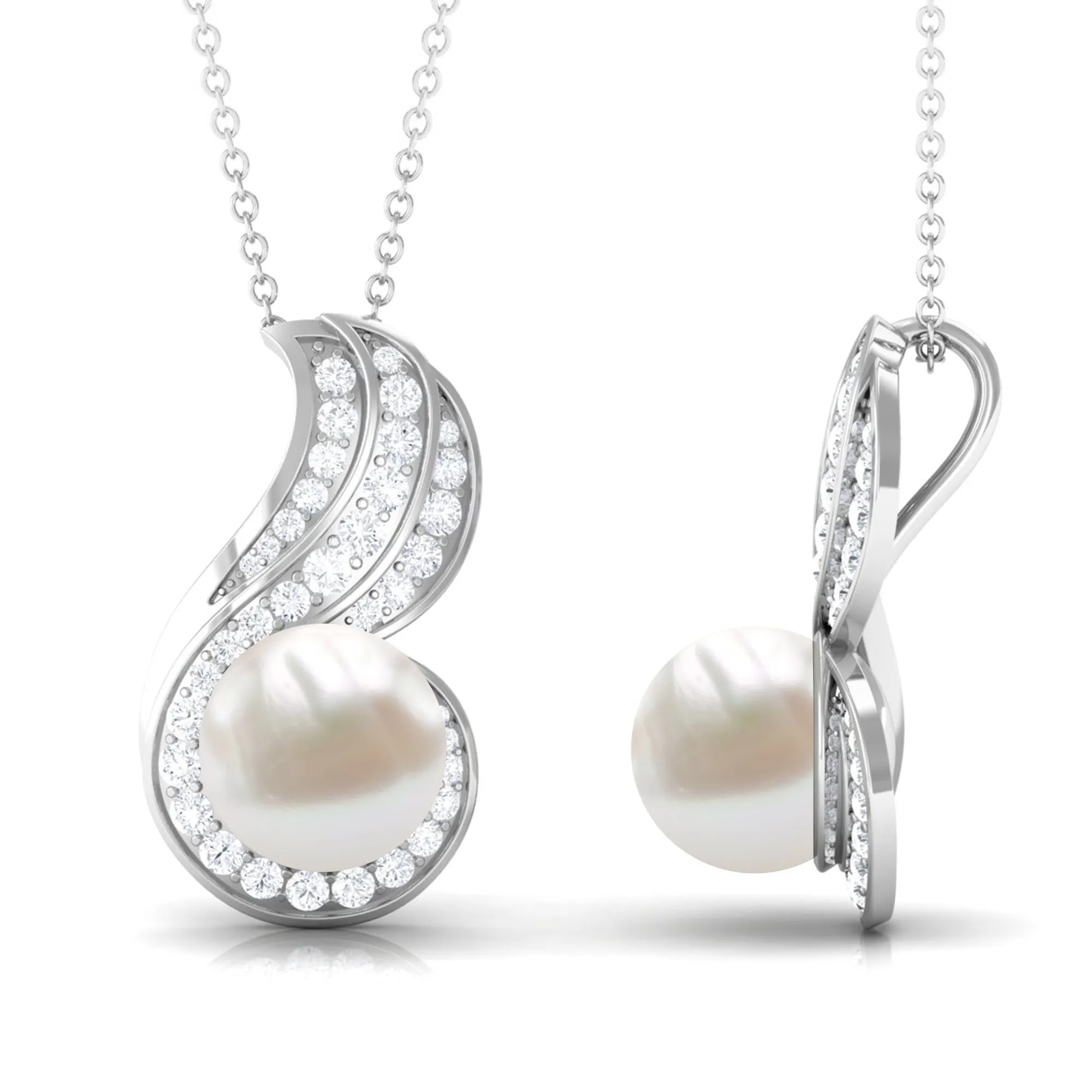 Contemporary Freshwater Pearl Pendant Necklace with Diamond