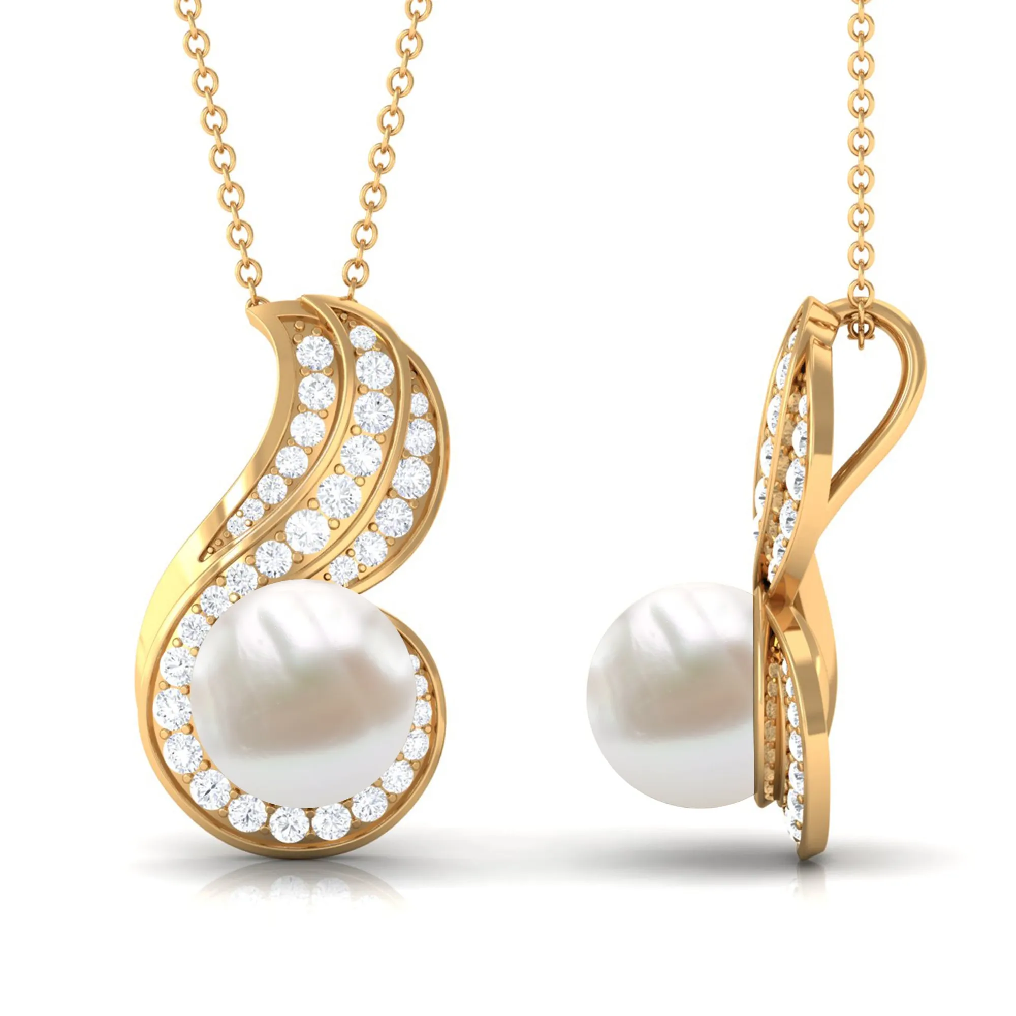 Contemporary Freshwater Pearl Pendant Necklace with Diamond