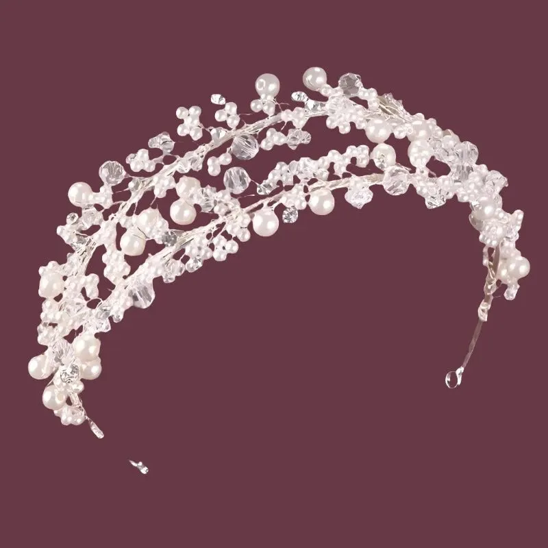 Crystal & Pearl Beaded Antique Silver Double Bridal Headband