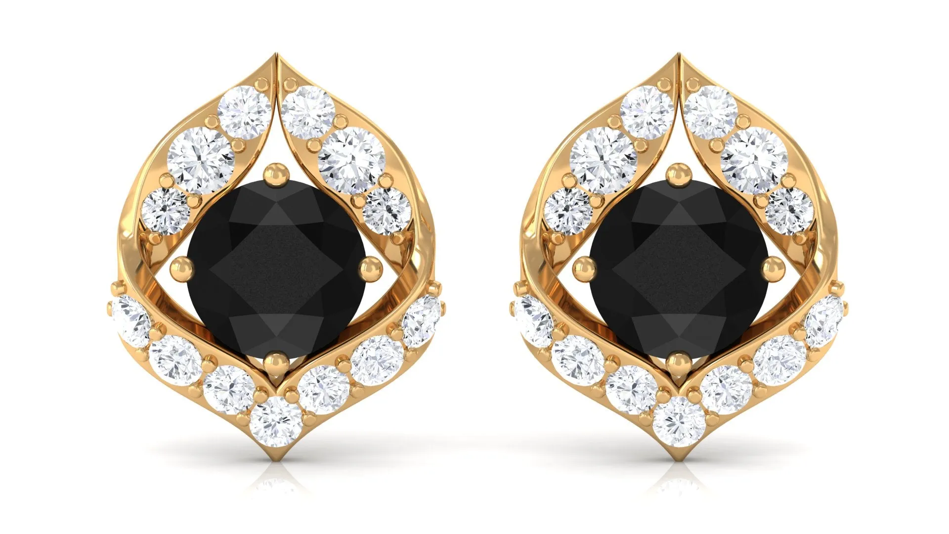 Dainty Black Onyx Stud Earrings with Diamond