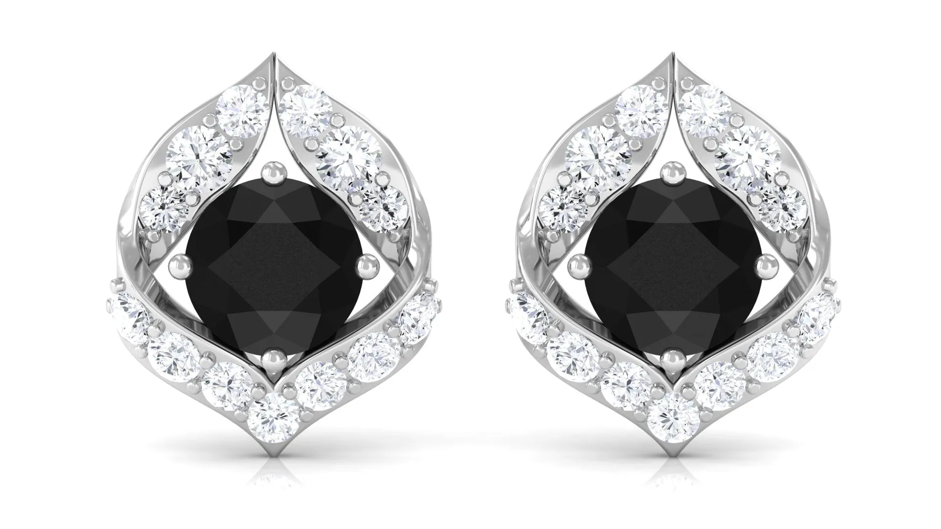 Dainty Black Onyx Stud Earrings with Diamond