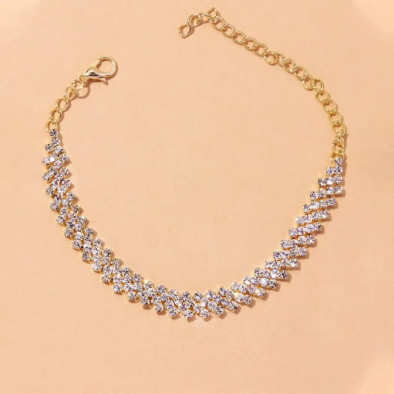 Diamond Shaped Rhinestone Simple Diamond-studded Cross Anklet