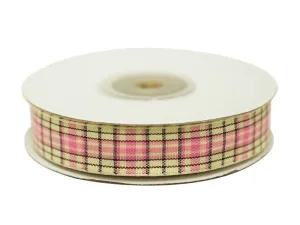 Distinct Plaid Ribbon 5/8" x 25yrds per roll-Pink