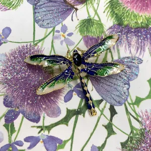 Dragonfly brooch green blue enamel