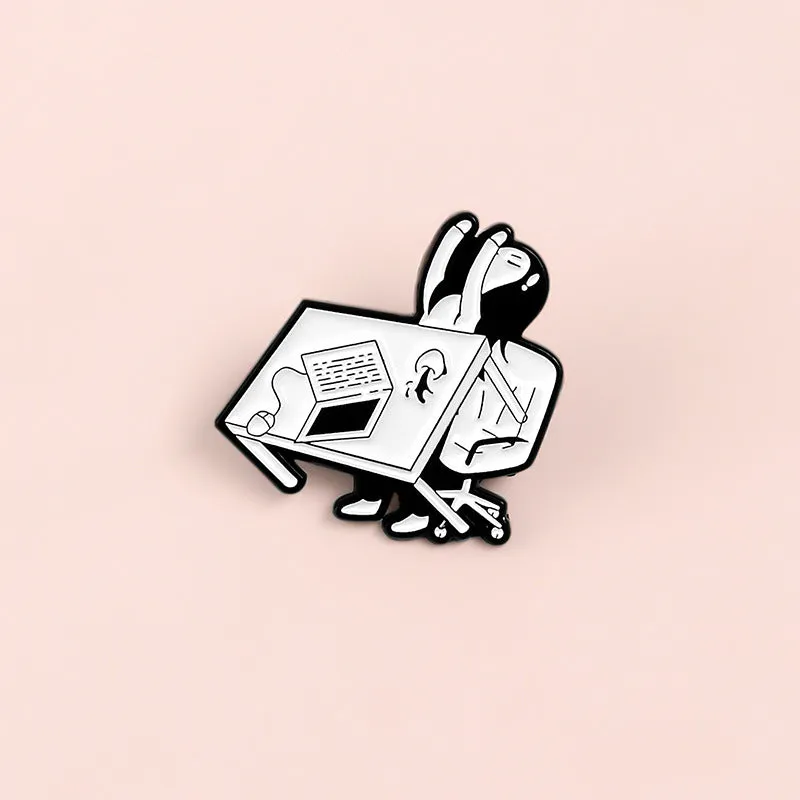 Enamel Girl Desk Brooch Pin  Perfect Gift for Friends