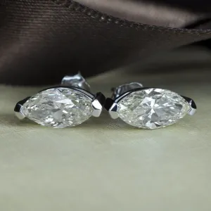 Fashionable 2.00CT Marquise Cut Diamond Stud Earrings in 14KT White Gold