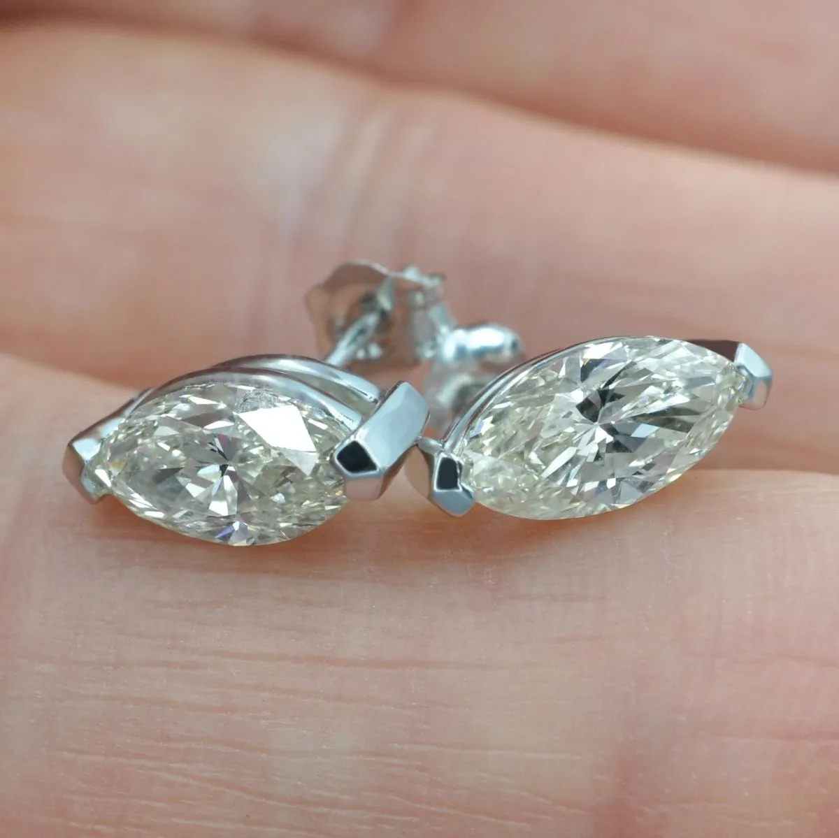 Fashionable 2.00CT Marquise Cut Diamond Stud Earrings in 14KT White Gold