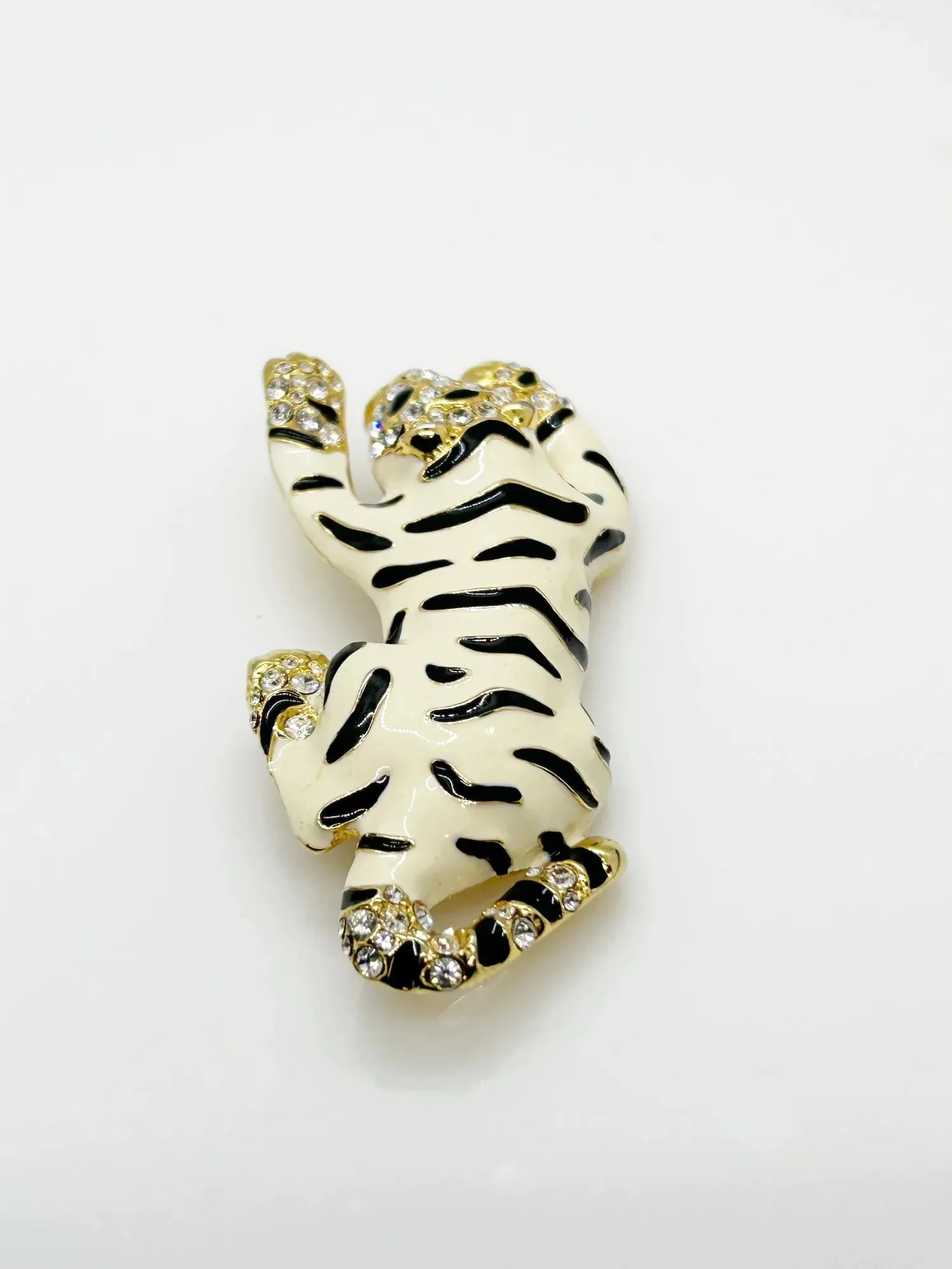 Fierce Statement White Tiger Vintage Brooch