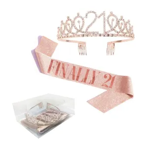 Finally 21st Birthday Girl Tiara & Sash set - Rose Gold