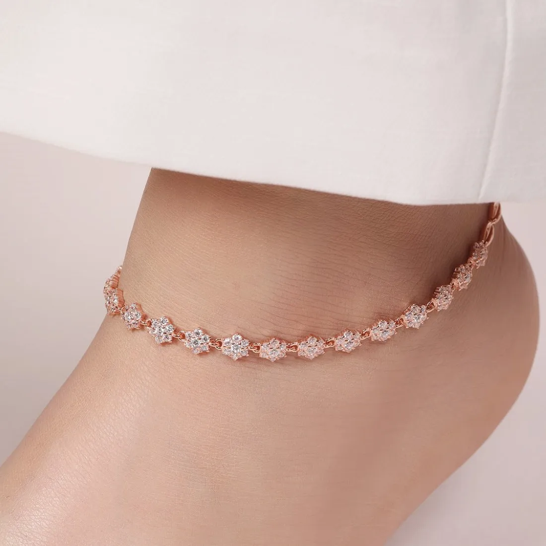 Floral Elegance Rose Gold Plated 925 Sterling Silver Anklet