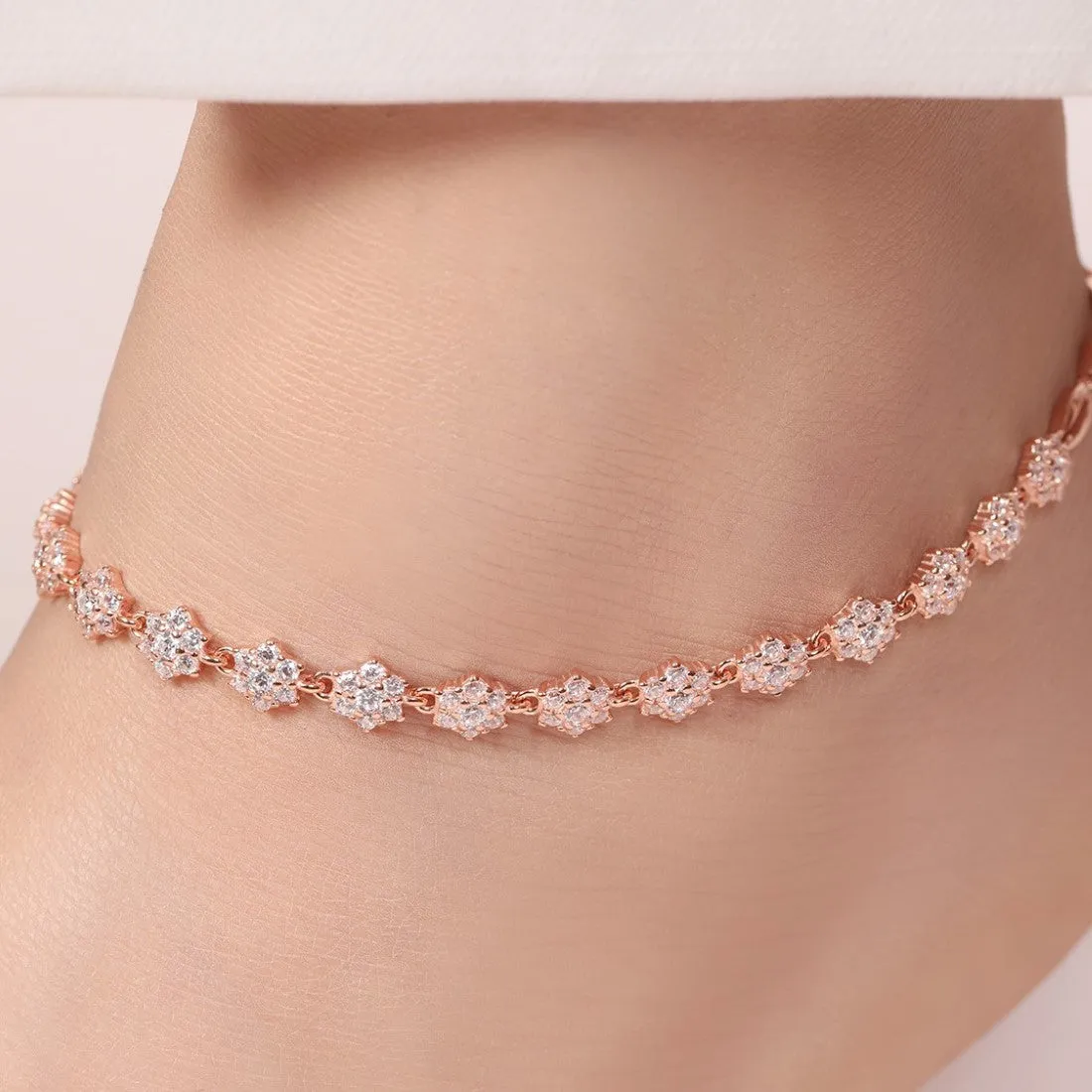 Floral Elegance Rose Gold Plated 925 Sterling Silver Anklet