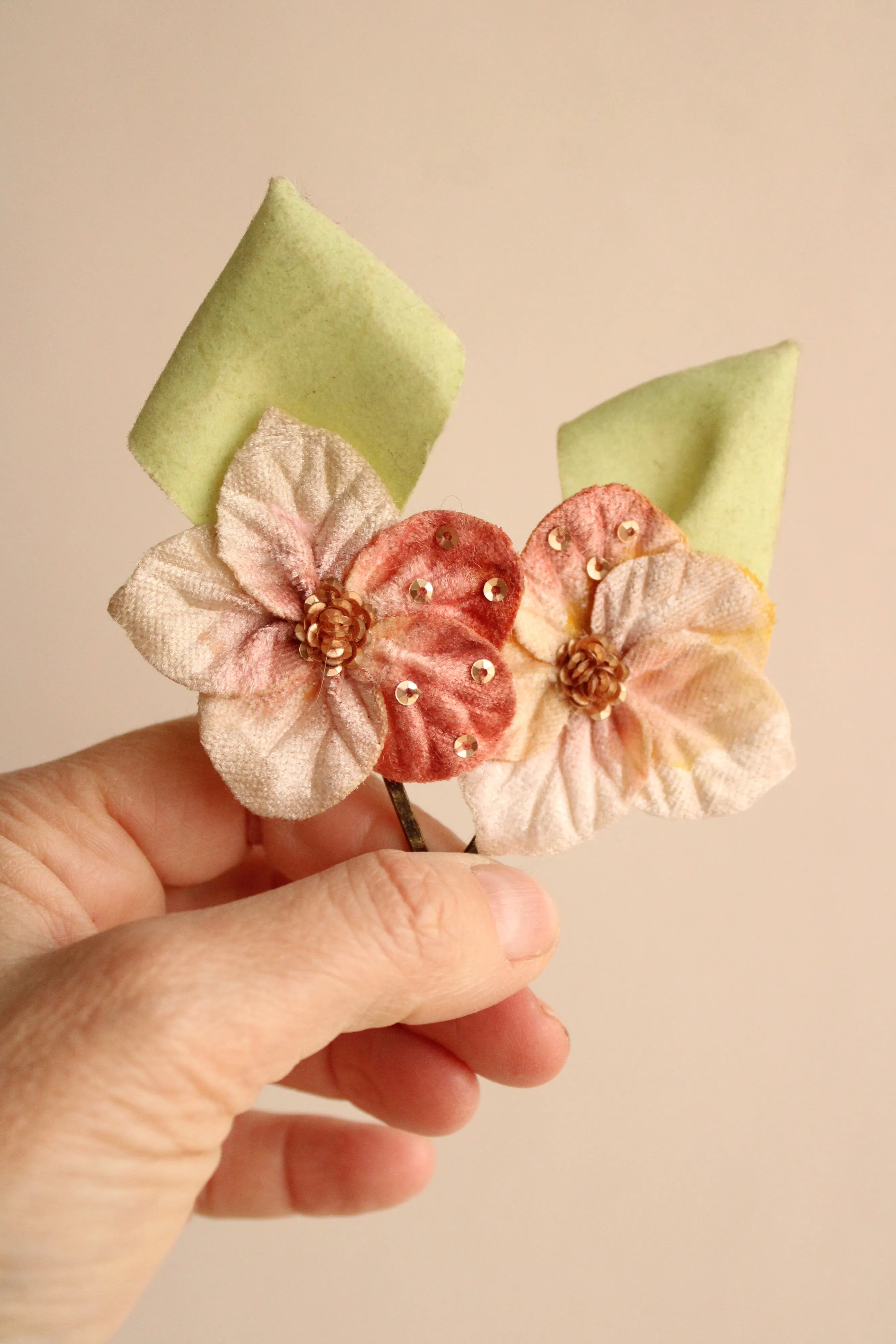 Flower Hairpins With Vintage Velvet Millinery Flowers, Set of Two