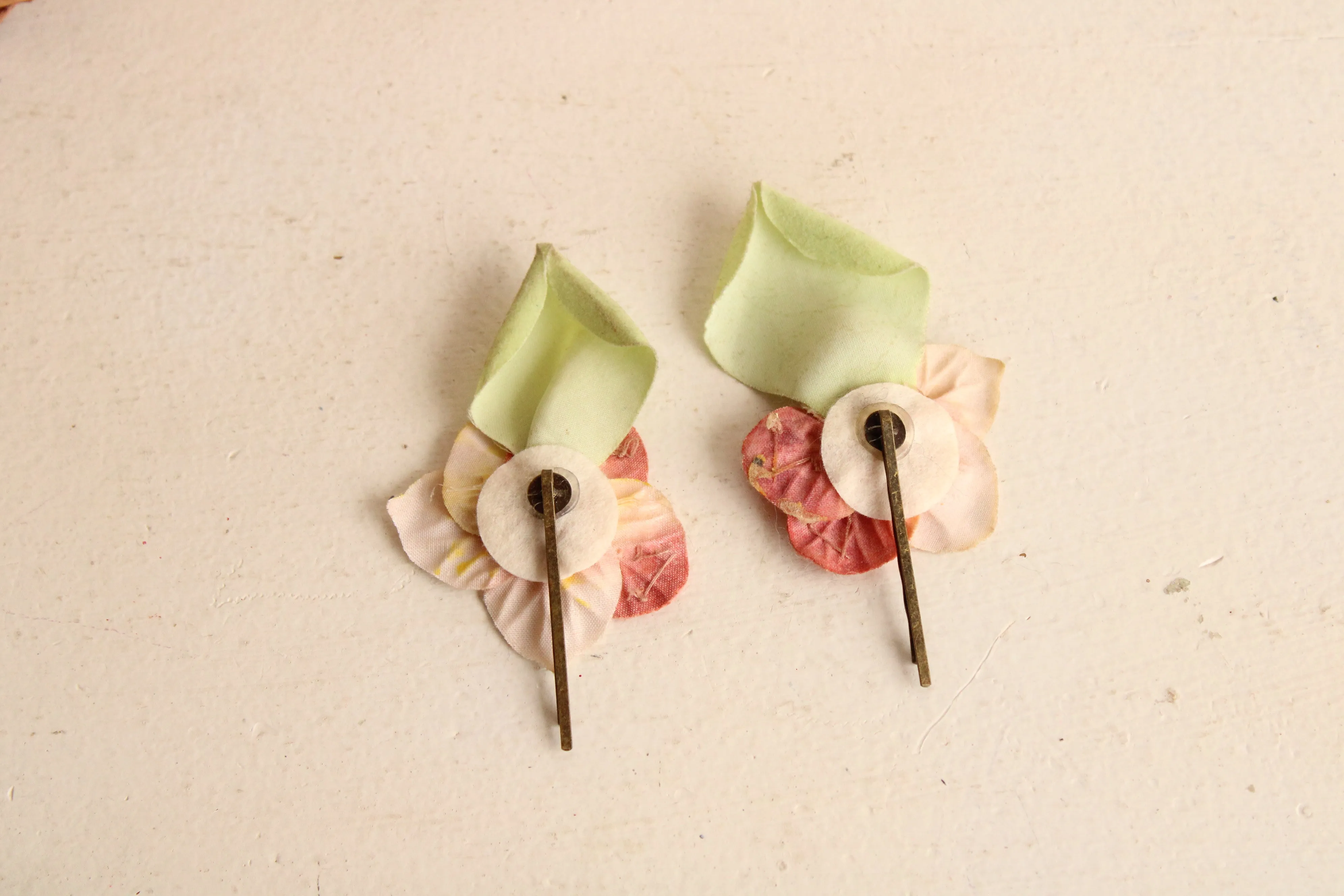 Flower Hairpins With Vintage Velvet Millinery Flowers, Set of Two