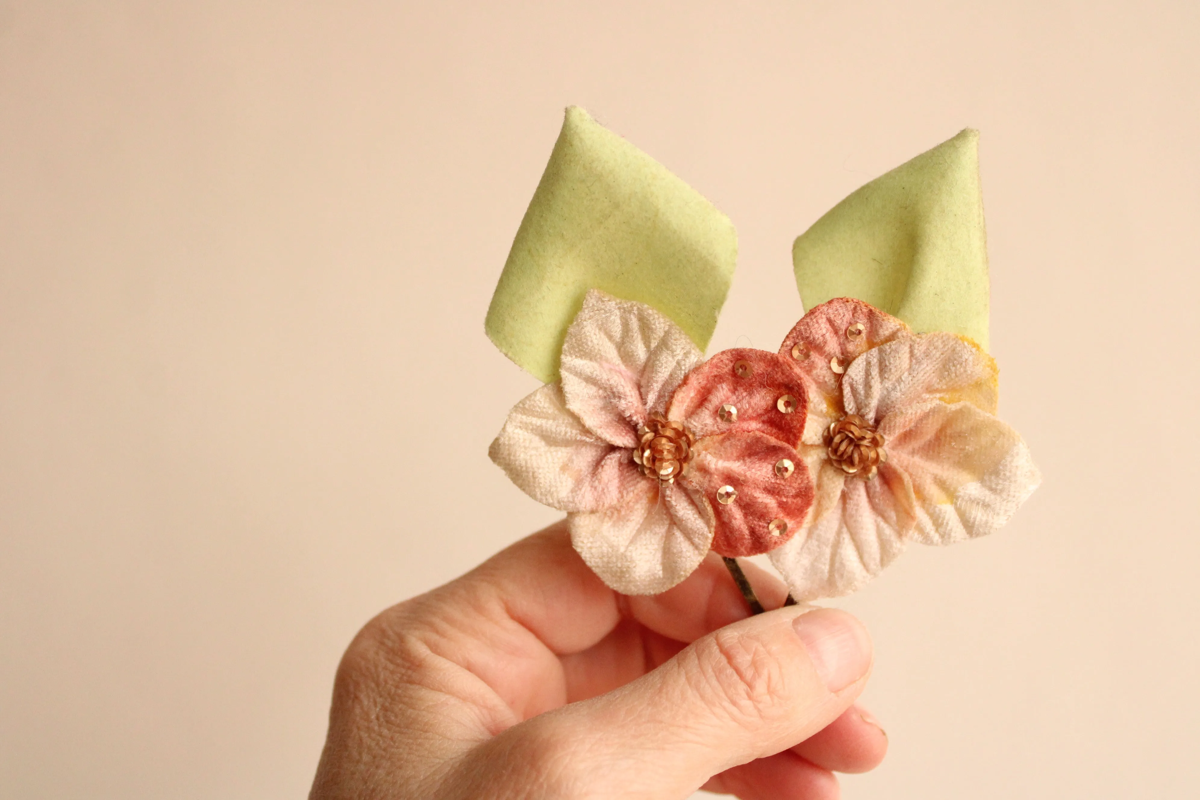 Flower Hairpins With Vintage Velvet Millinery Flowers, Set of Two