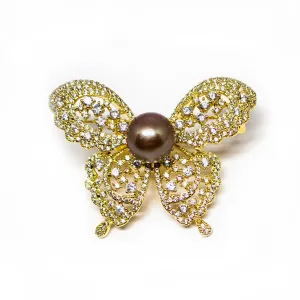 Glittery Butterfly Edison Pearl Brooch