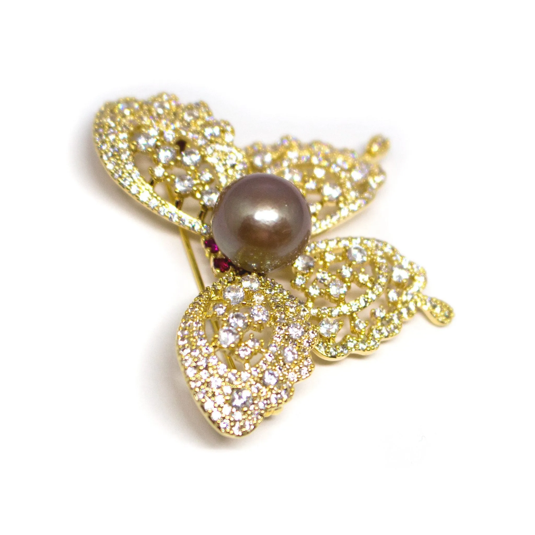 Glittery Butterfly Edison Pearl Brooch