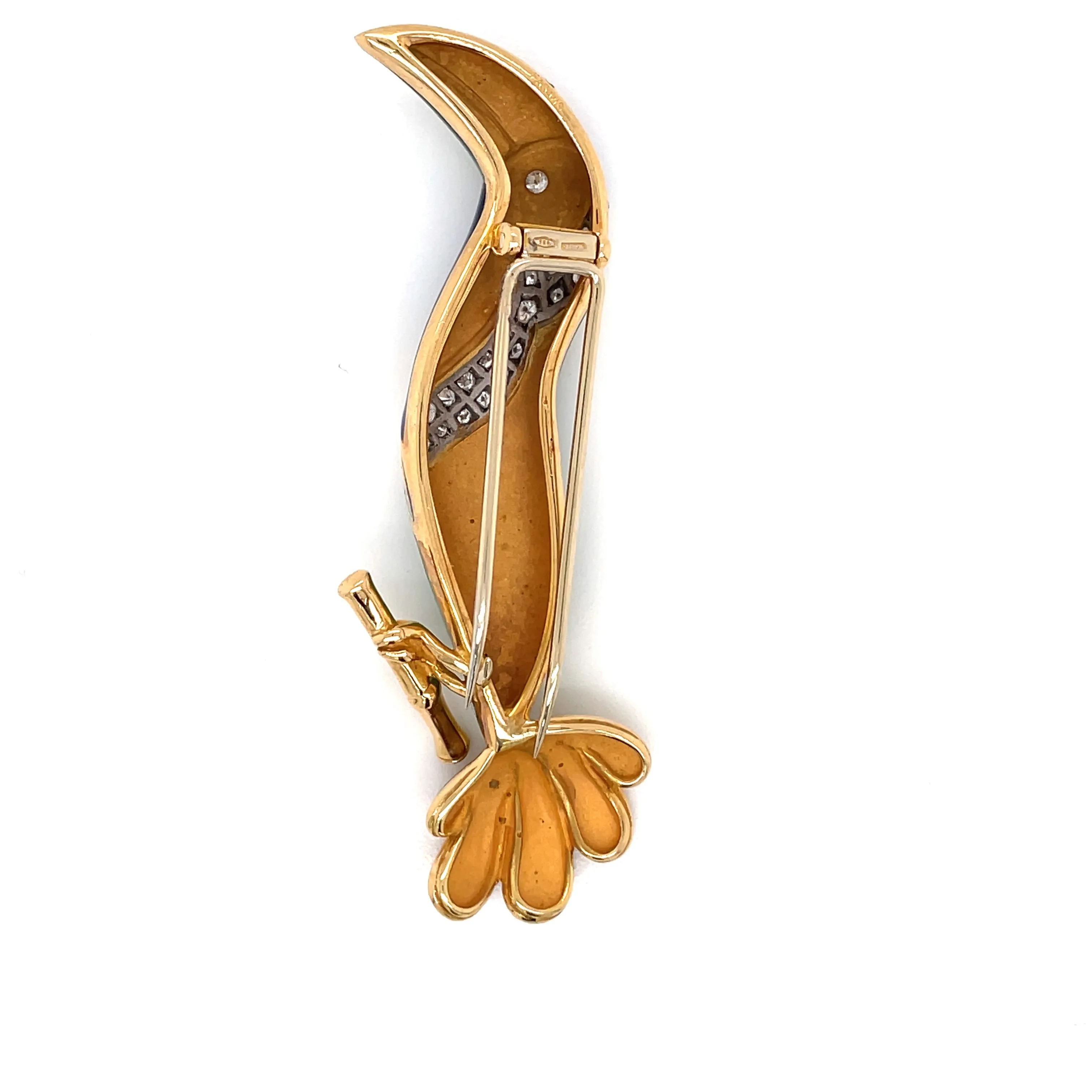 Illario Diamond Enameled Parrot Brooch