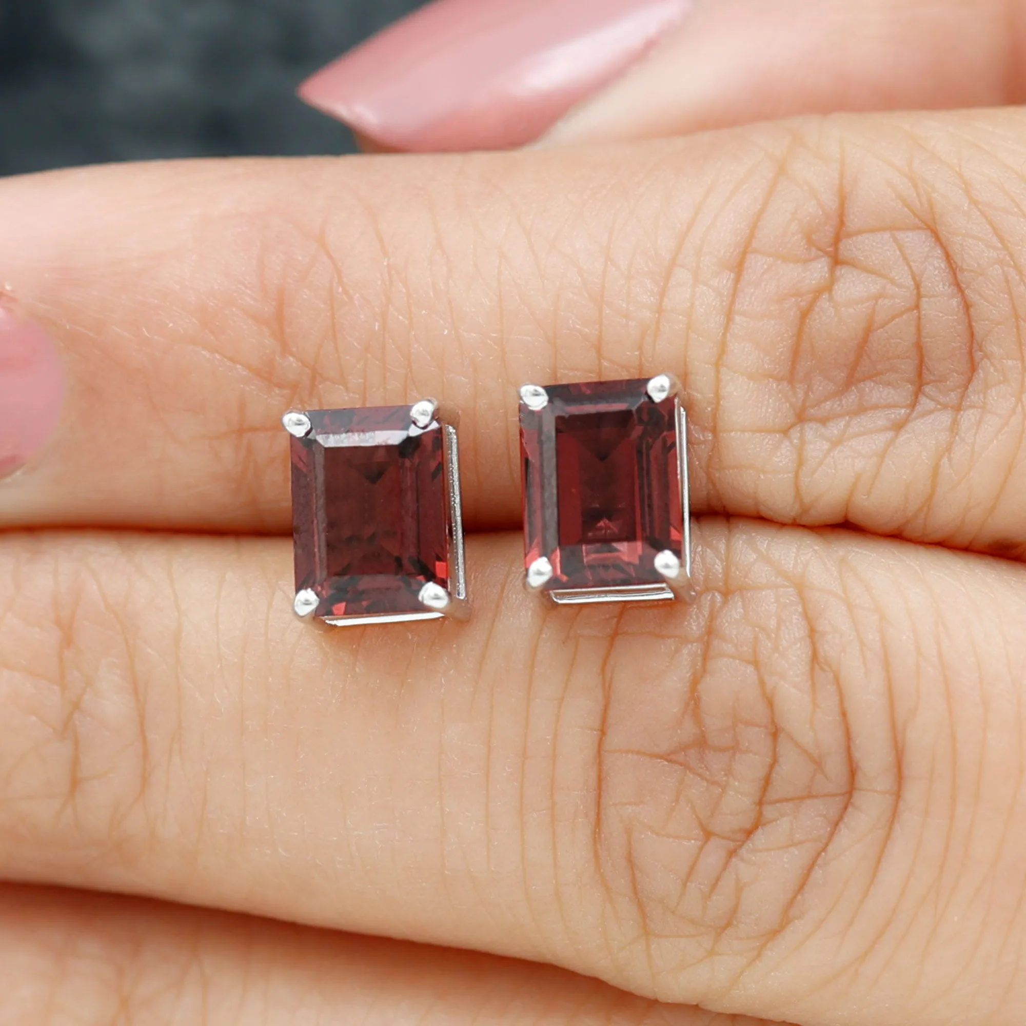 January Birthstone 3.50 CT Octagon Cut Garnet Solitaire Stud Earrings