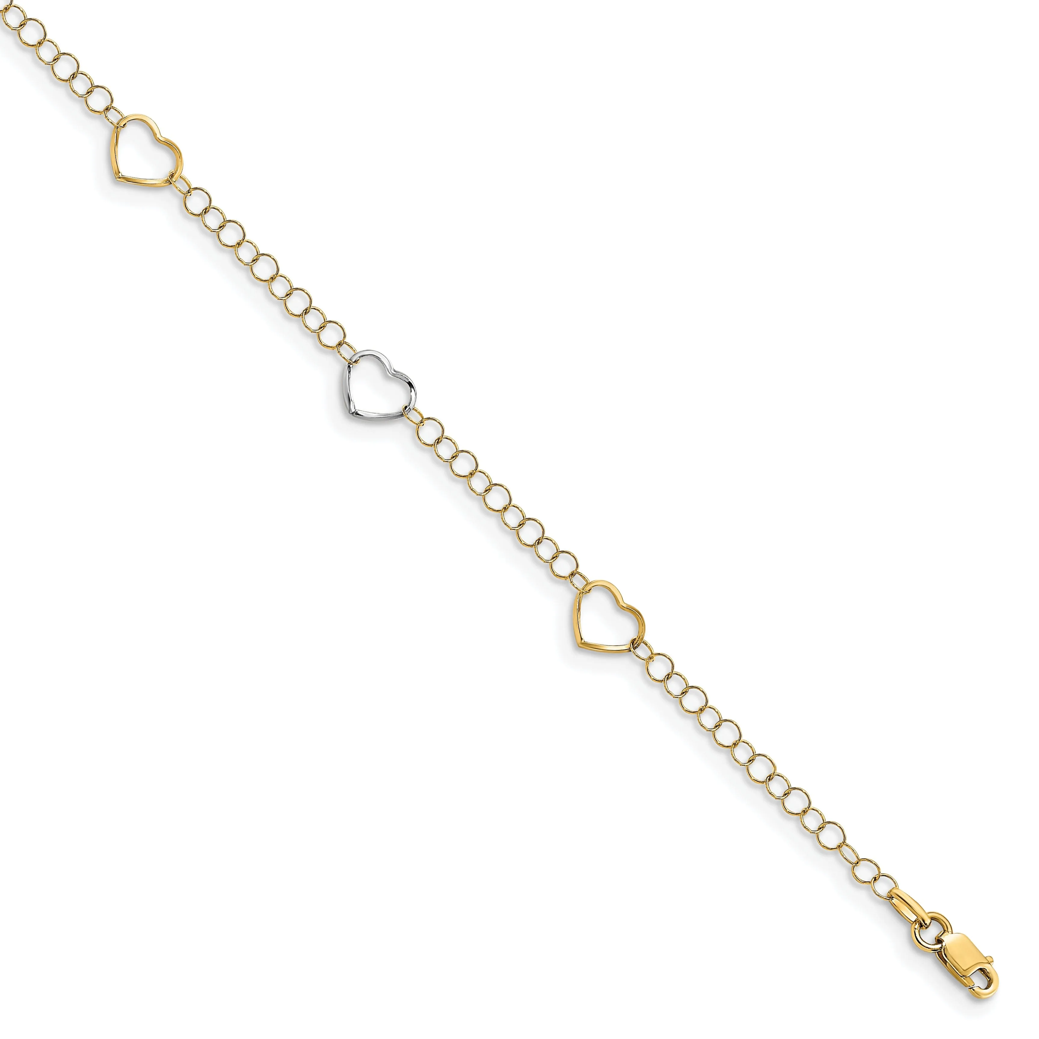 Leslie 14k Two Tone Gold Polished Heart Anklet