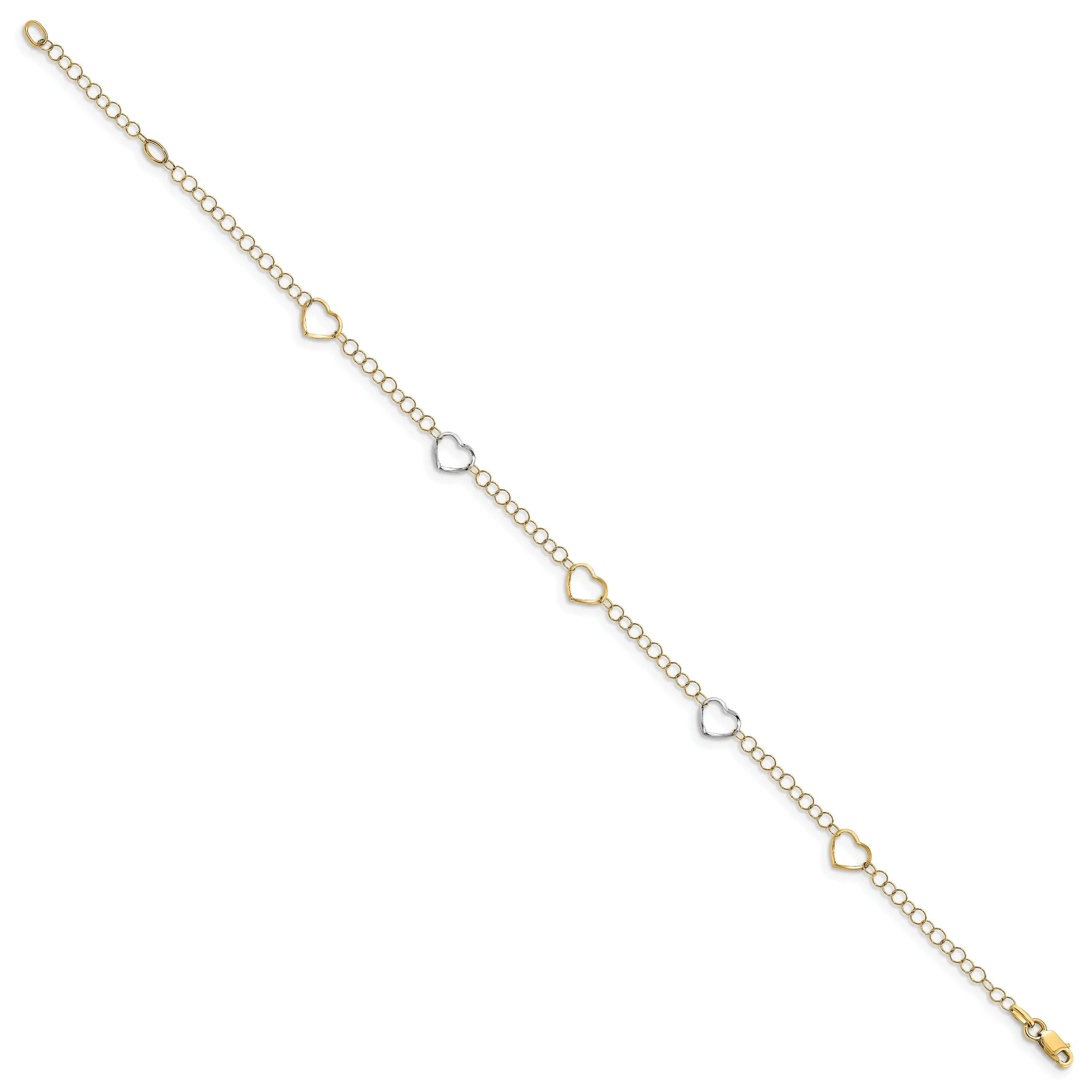 Leslie 14k Two Tone Gold Polished Heart Anklet