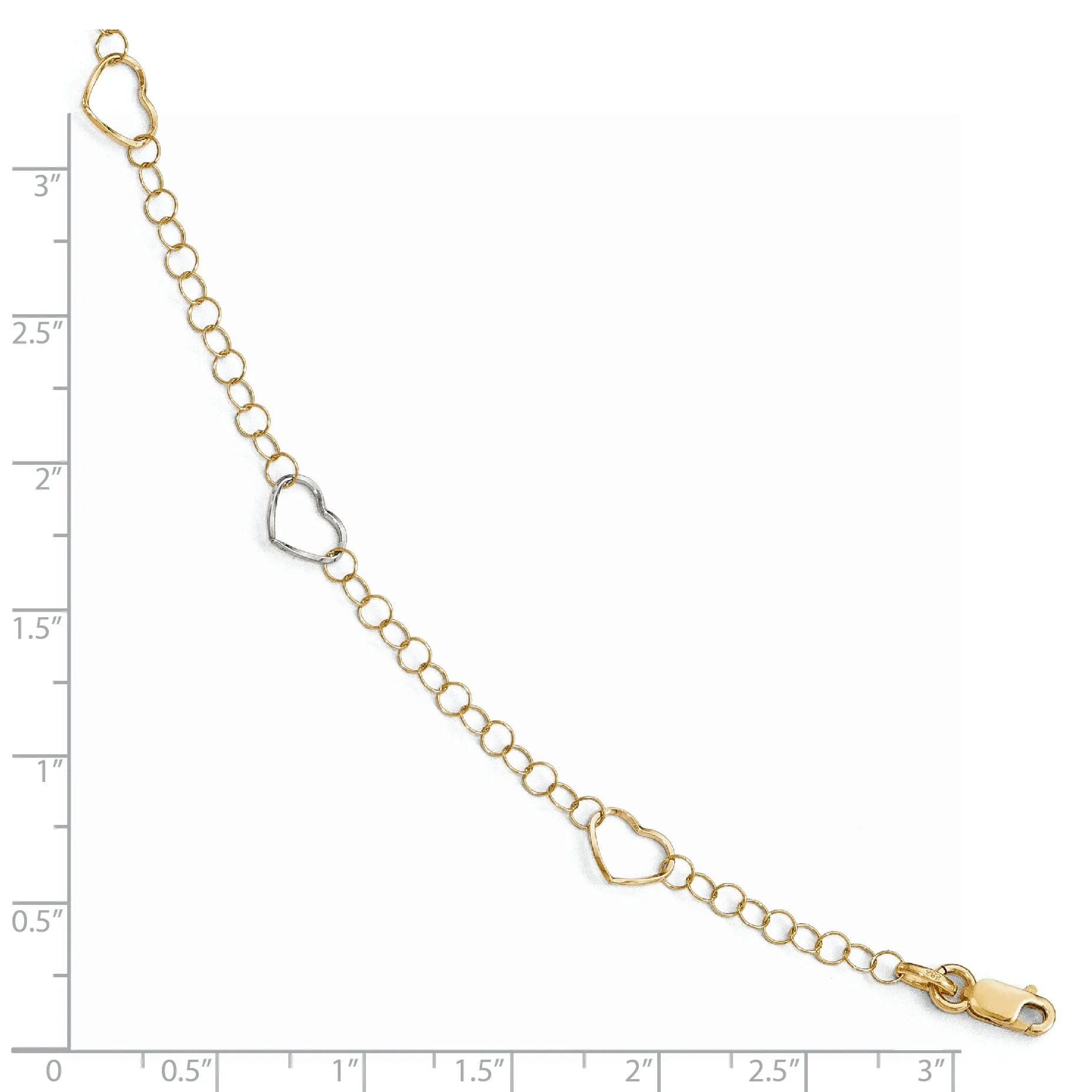 Leslie 14k Two Tone Gold Polished Heart Anklet