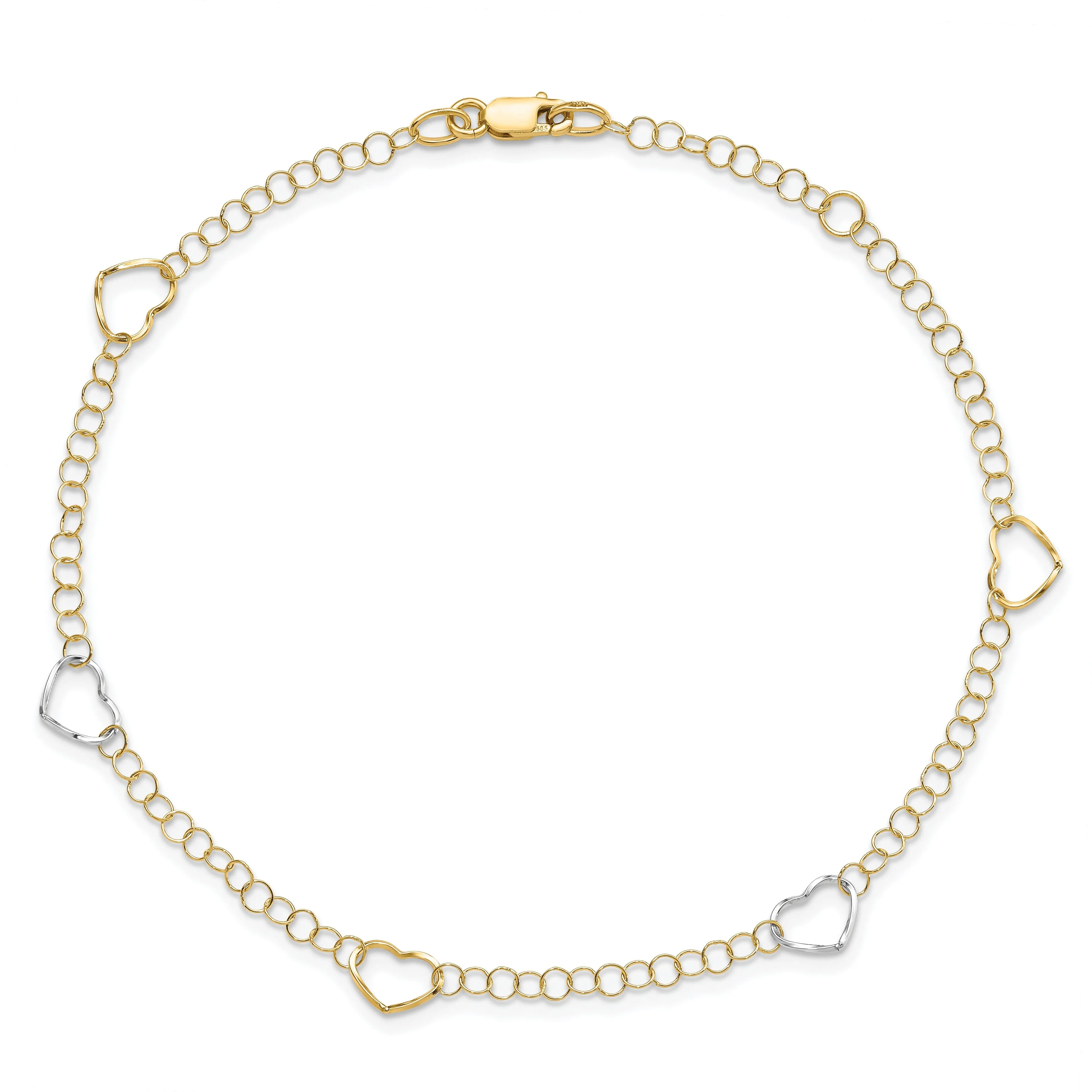 Leslie 14k Two Tone Gold Polished Heart Anklet