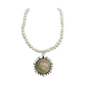 LOVE/PEACE Pearl Necklace - Silver