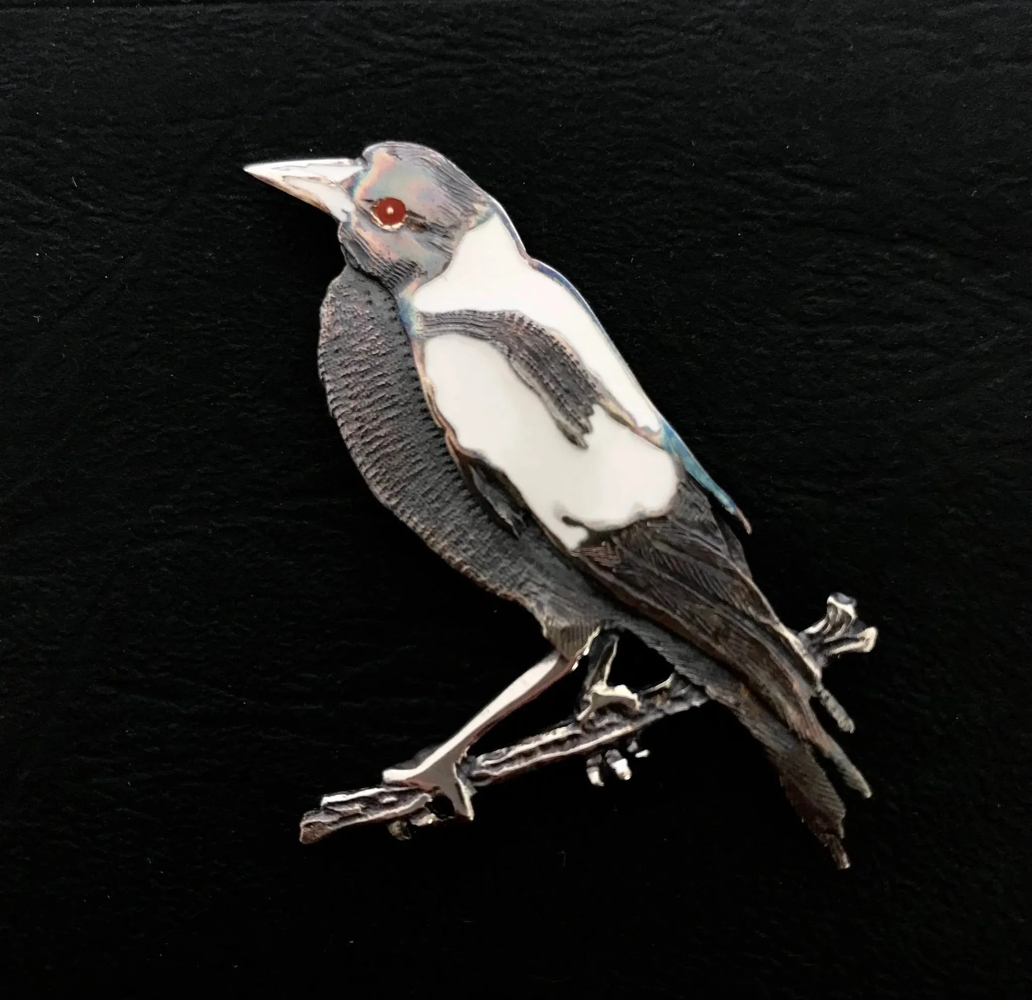 Magpie Enamelled Brooch