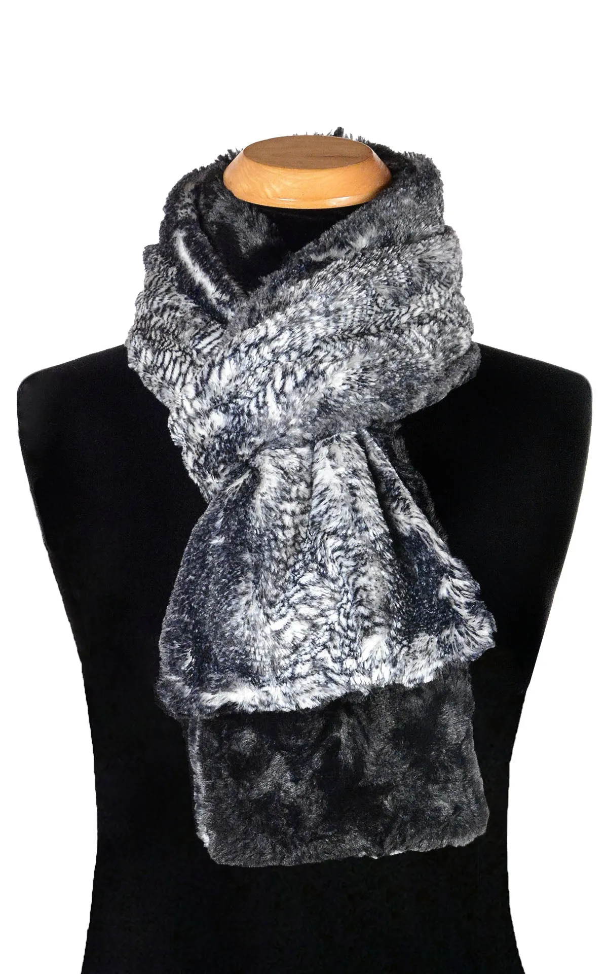 Men's Classic Scarf - Two-Tone, Luxury Faux Fur in Black Mamba