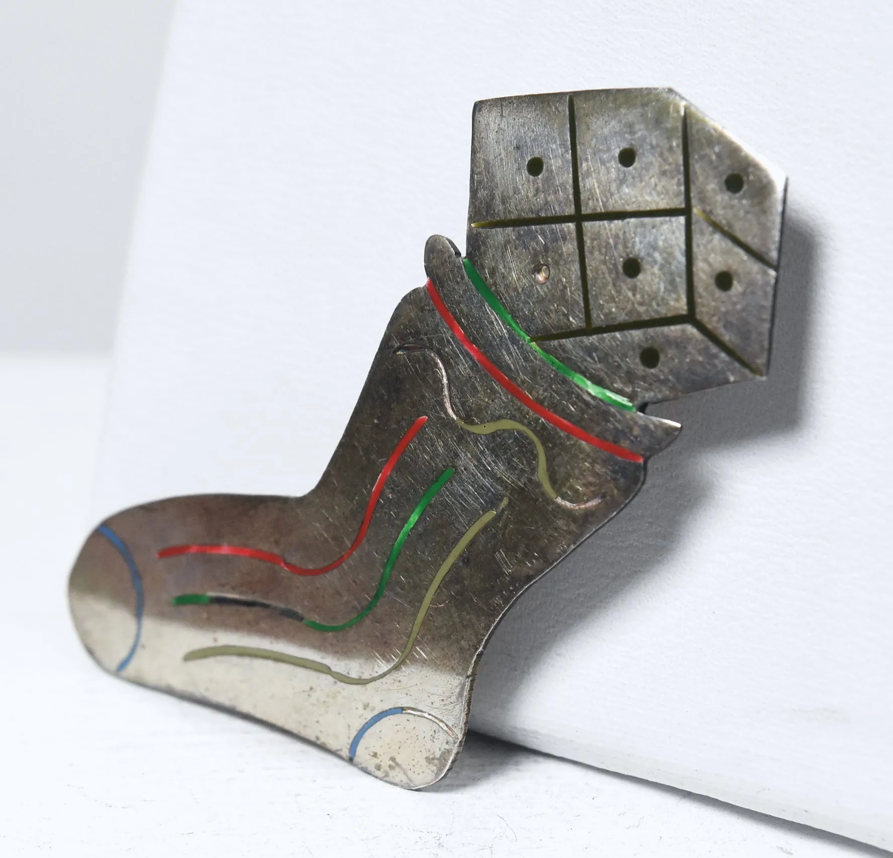 Mexican Sterling Silver Christmas Stocking Brooch