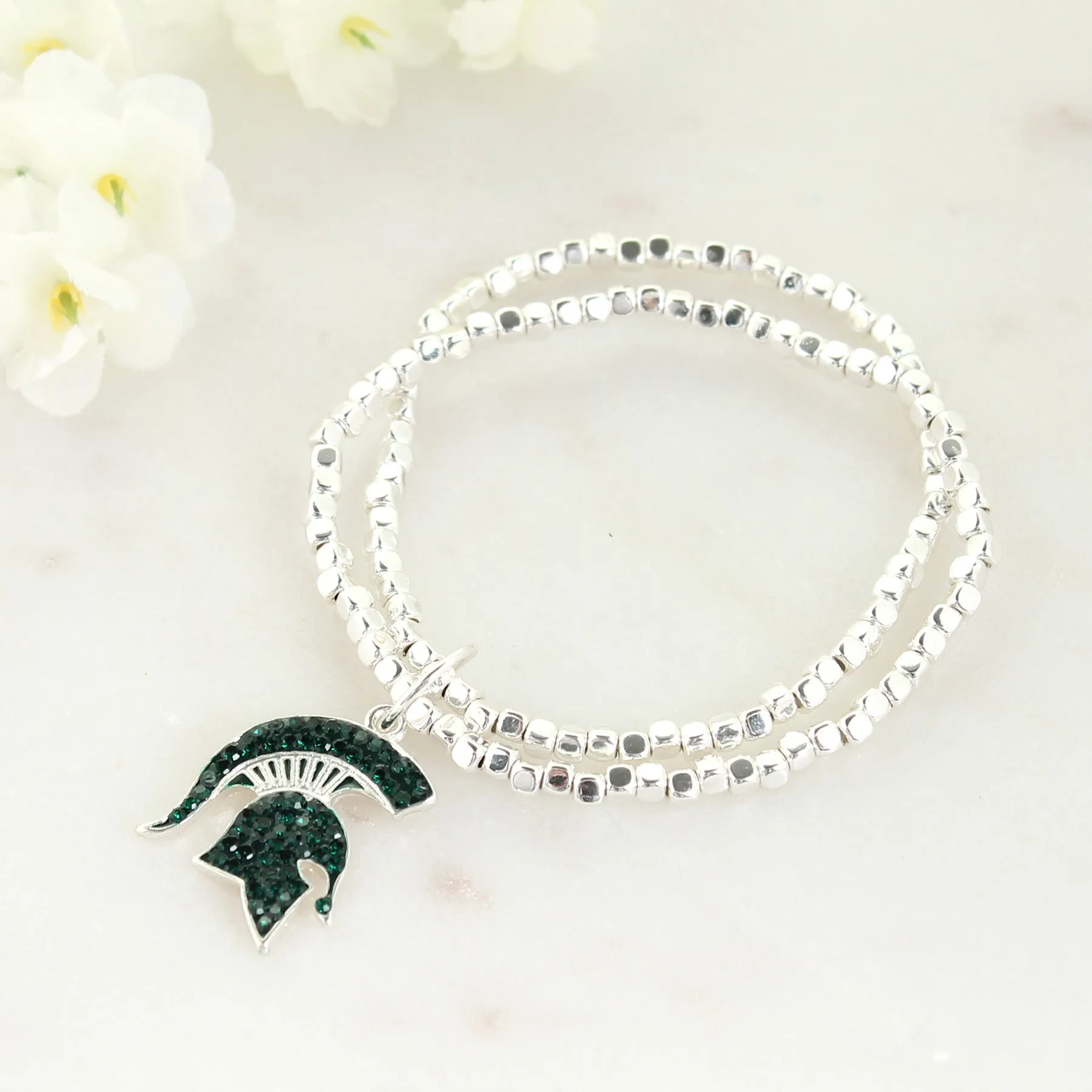 Michigan State Crystal Logo Stretch Bracelet