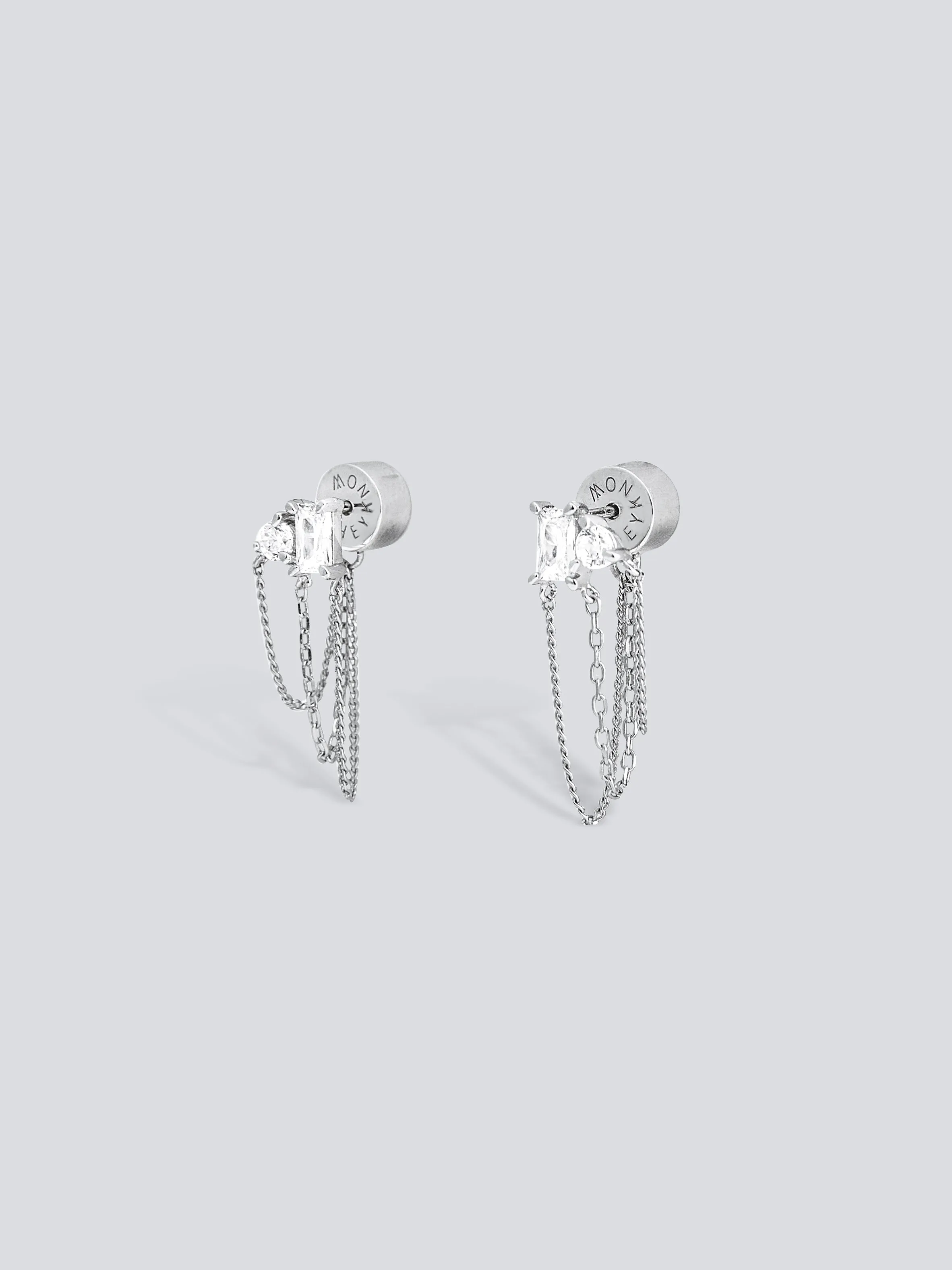 Mini Gem Triple Chain Stud Earrings