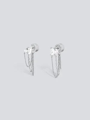 Mini Gem Triple Chain Stud Earrings