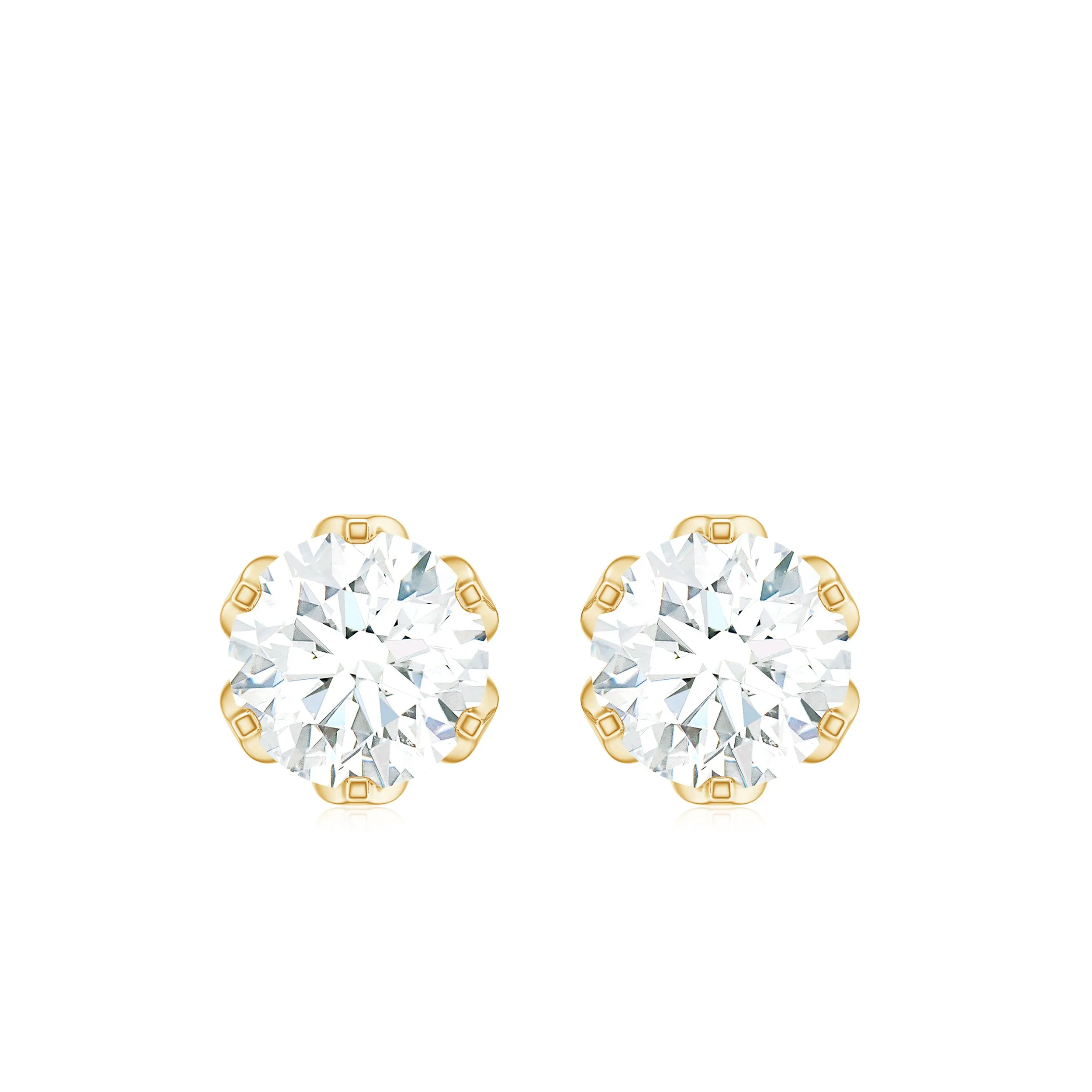 Moissanite Solitaire Stud Earrings in Lotus Basket Setting