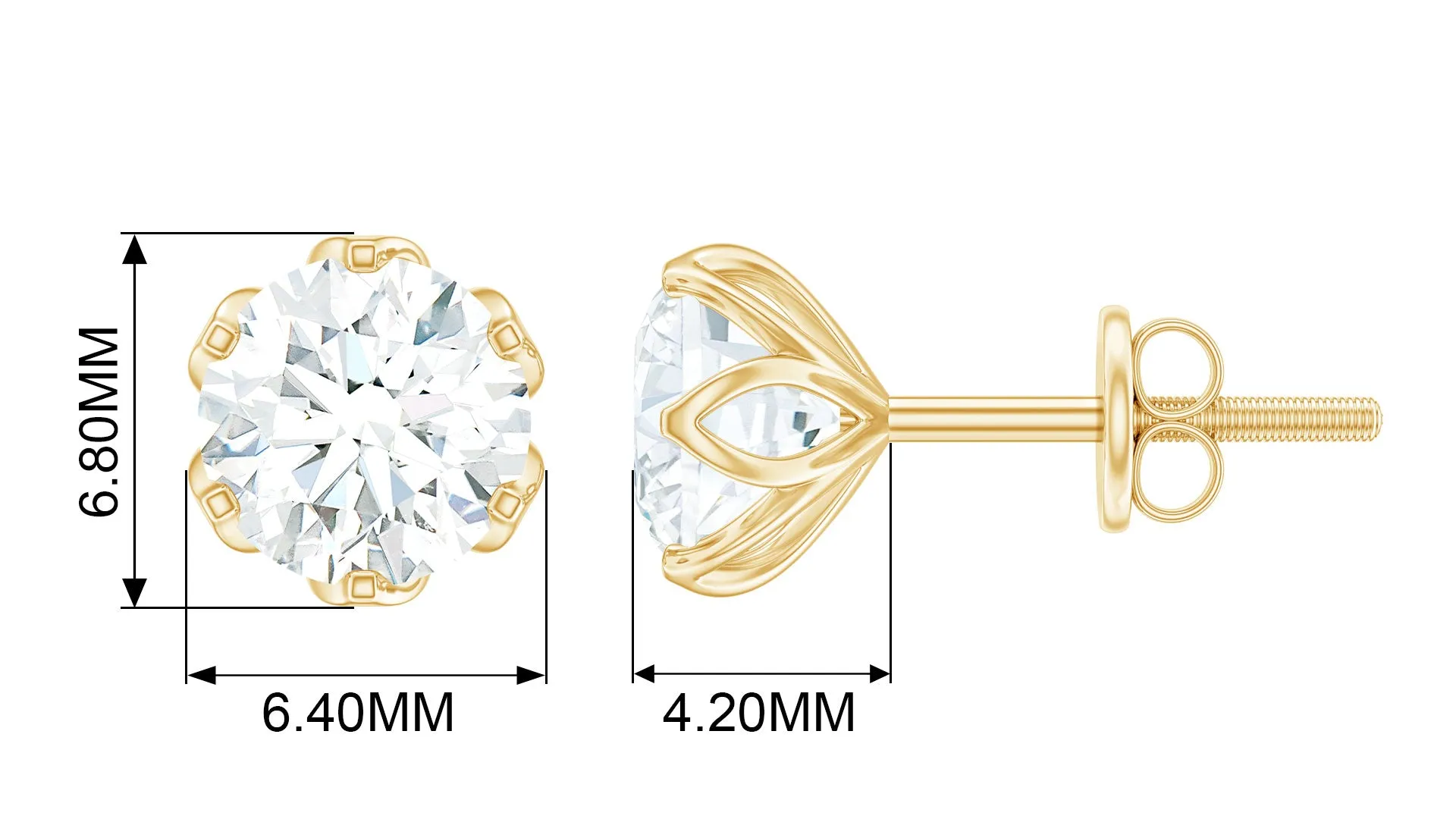 Moissanite Solitaire Stud Earrings in Lotus Basket Setting