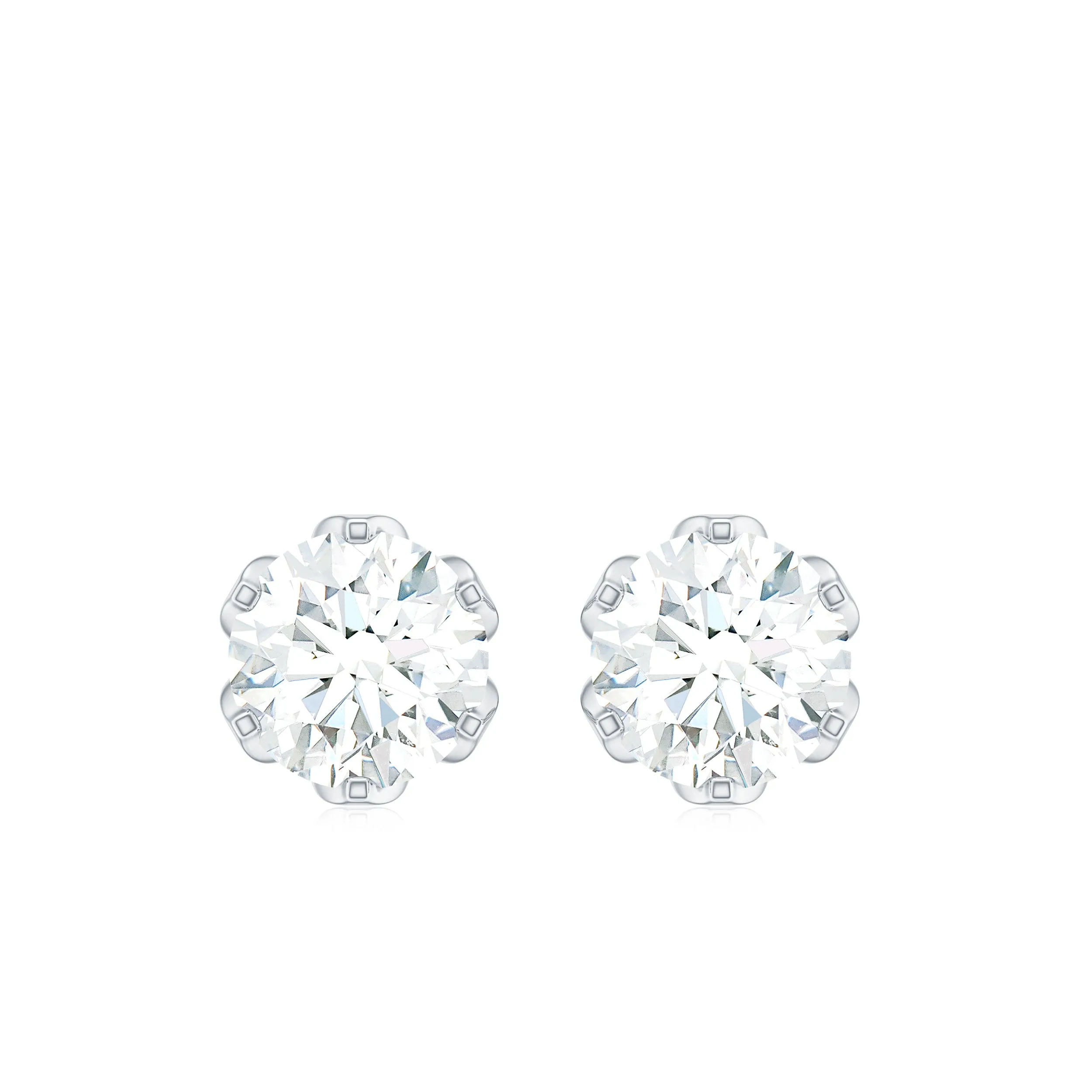 Moissanite Solitaire Stud Earrings in Lotus Basket Setting