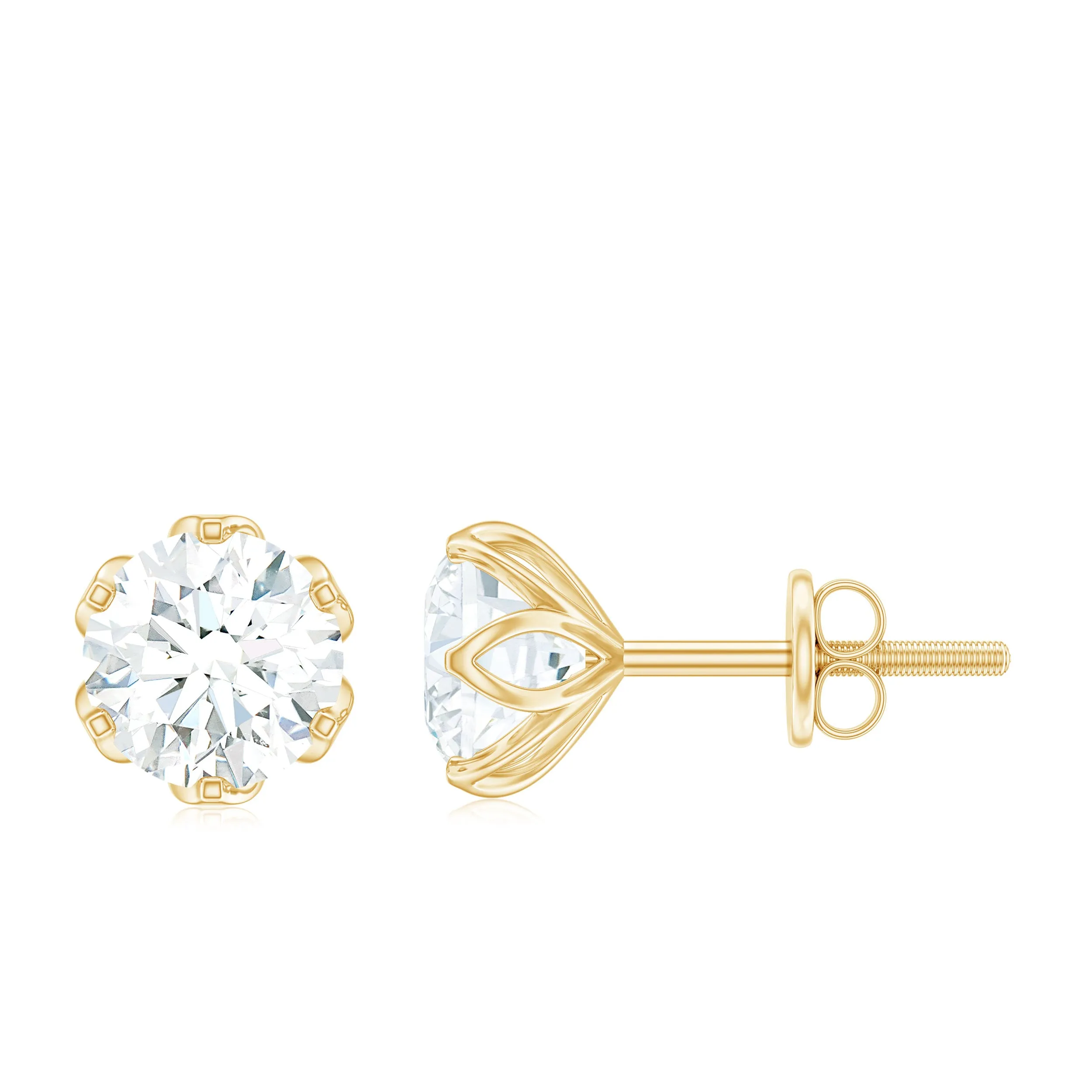 Moissanite Solitaire Stud Earrings in Lotus Basket Setting