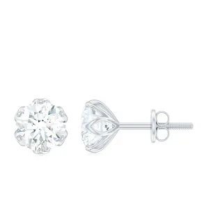 Moissanite Solitaire Stud Earrings in Lotus Basket Setting