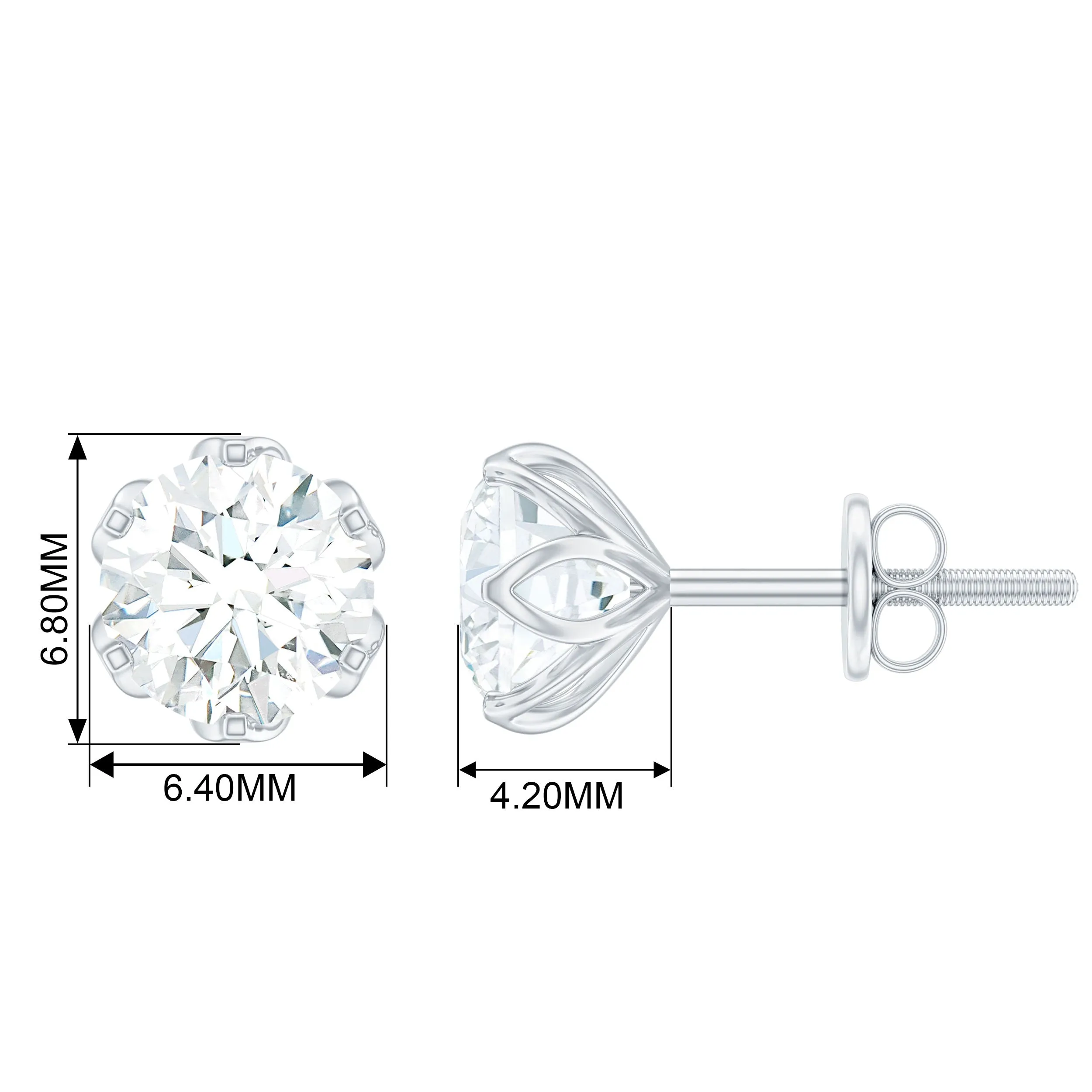 Moissanite Solitaire Stud Earrings in Lotus Basket Setting