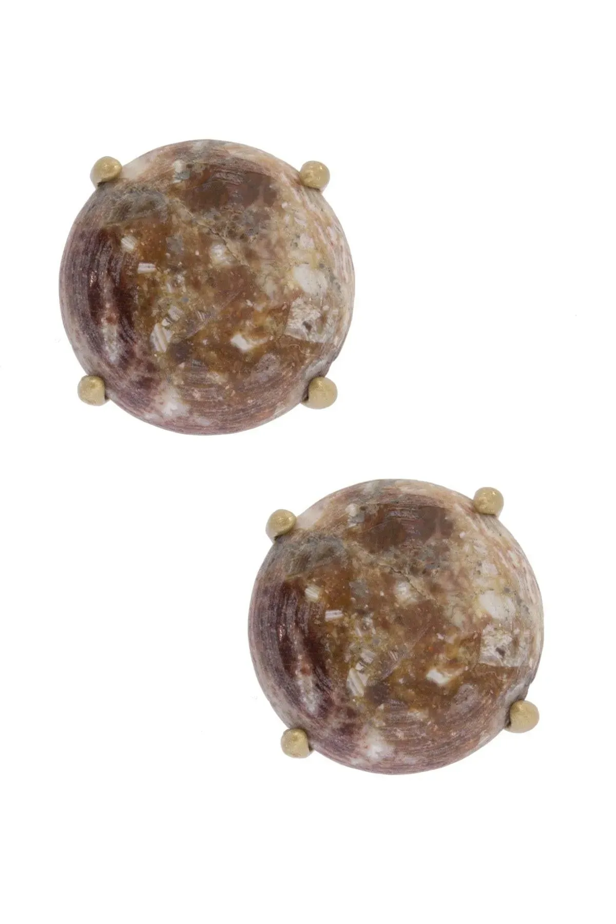 Natural Stone Brass Stud Earrings