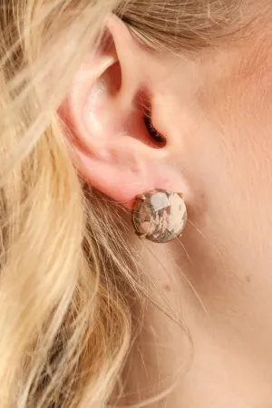 Natural Stone Brass Stud Earrings