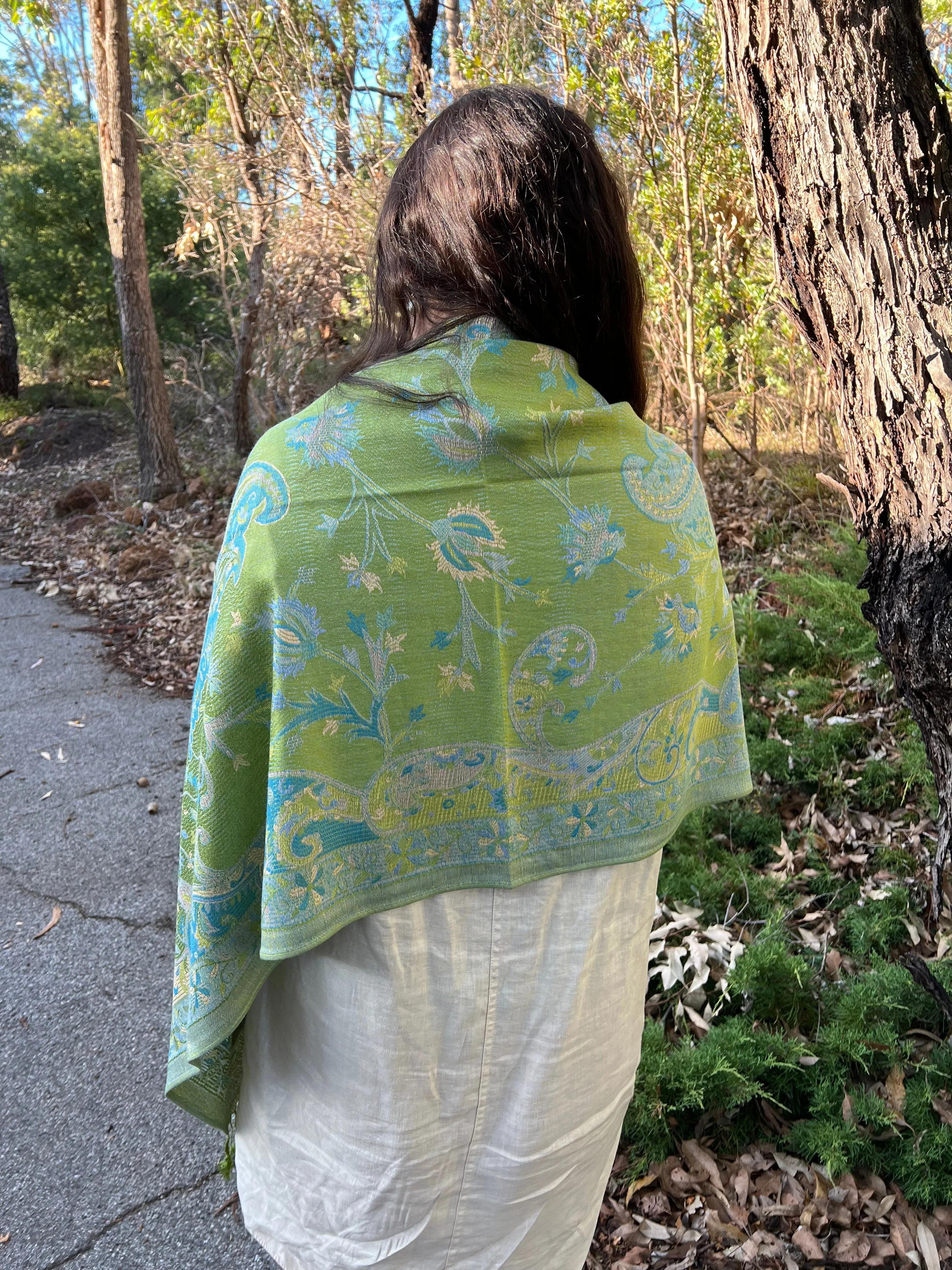 Pashmina Shawl - Paisley Classic - Leaf Green