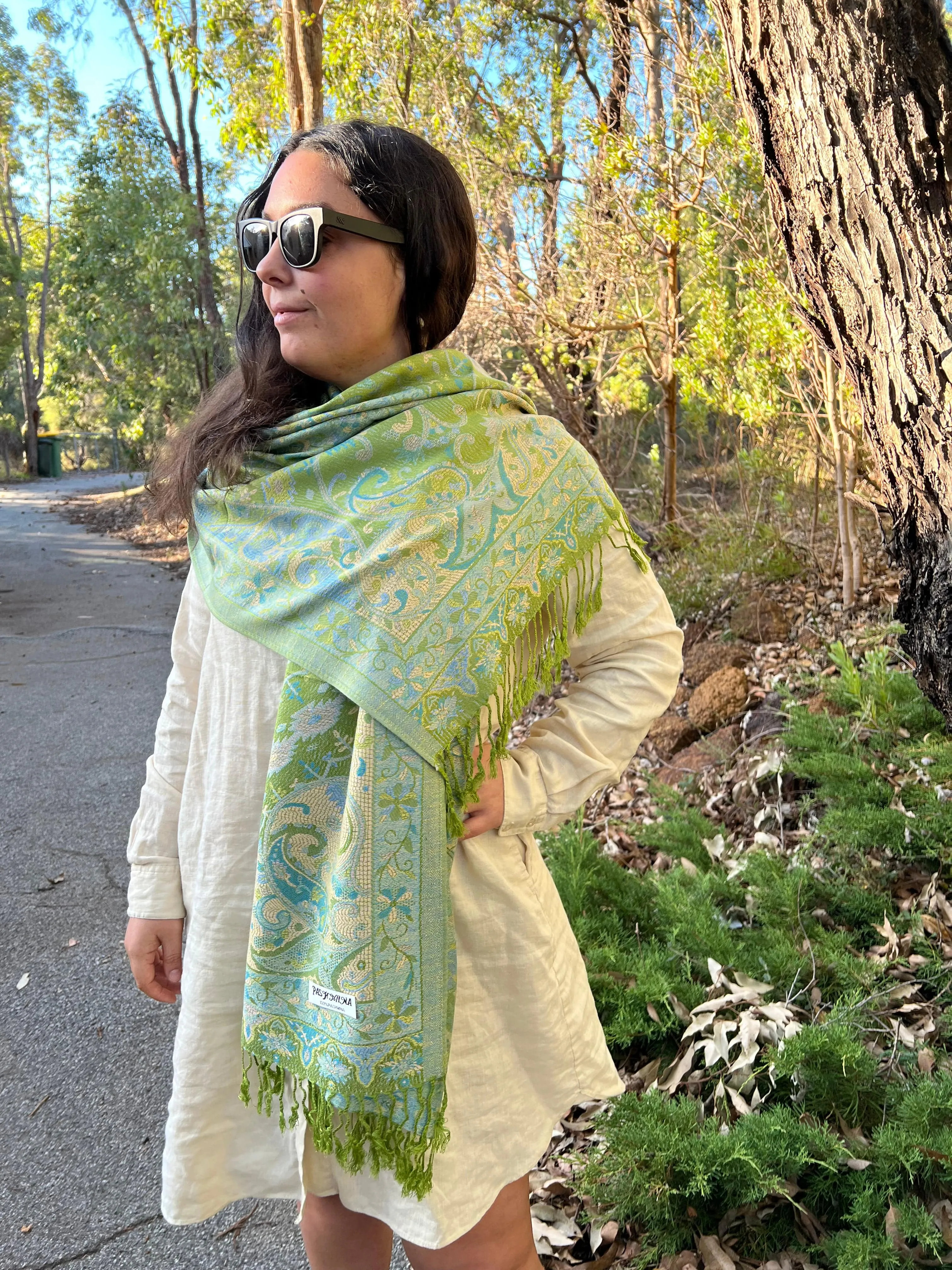 Pashmina Shawl - Paisley Classic - Leaf Green