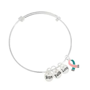 Pink & Teal Ribbon Hope Retractable Charm Bracelets